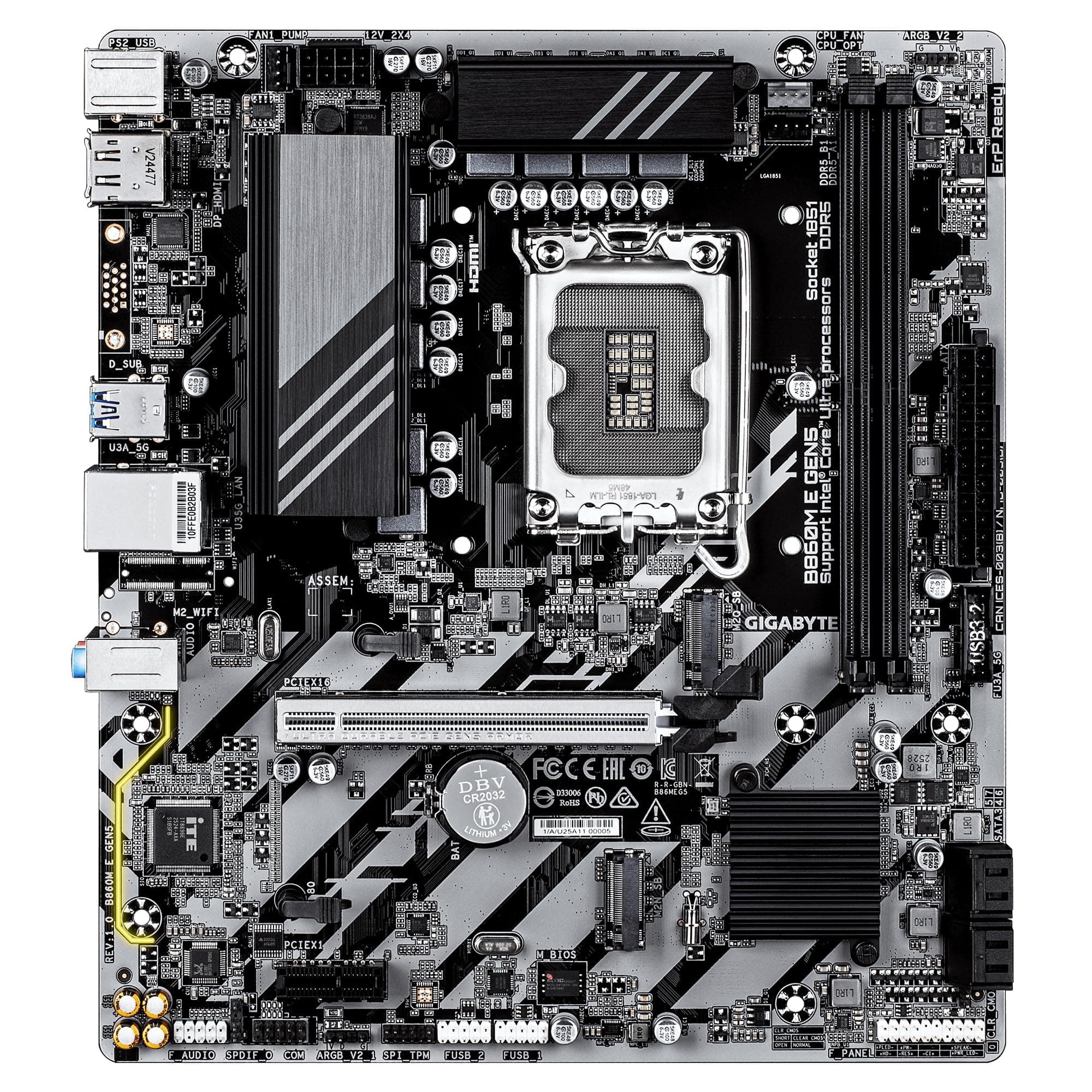 GIGABYTE B860M E GEN5 Mainboard – Intel Core Ultra CPUs, 4+1+2-Phasen-VRM, bis zu 8800 MHz DDR5 (O.C.), 2× PCIe-4.0-M.2, 1-GbE-LAN, USB 3.2 Gen 1 Bild 3