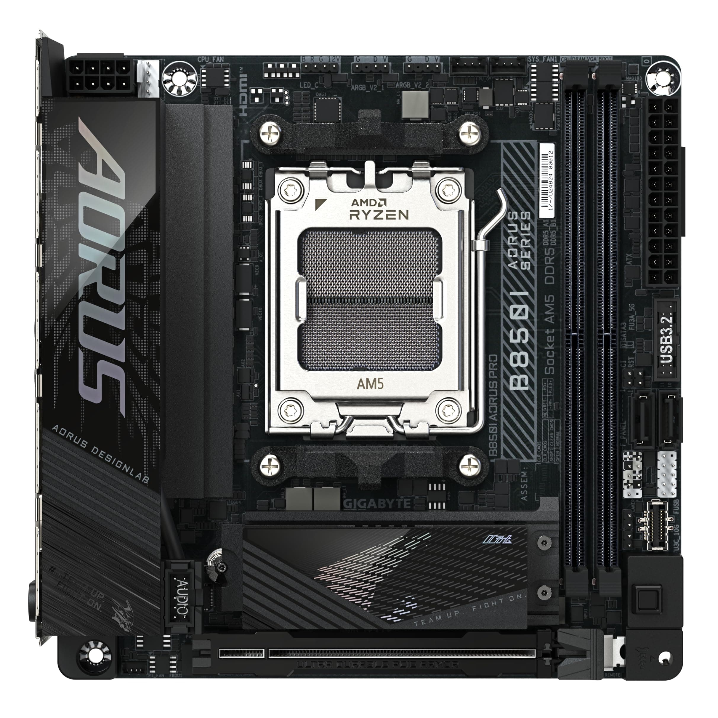 GIGABYTE B850I AORUS PRO Motherboard - Unterstützt AMD Ryzen 9000 Serie CPUs, 8+2+1 Phasen Digital-VRM, bis zu 8400MHz DDR5 (OC), 1xPCIe 5.0 + 1xPCIe 4.0 M.2, 2.5LAN, WiFi 7, USB 3.2 Gen 2 Bild 3