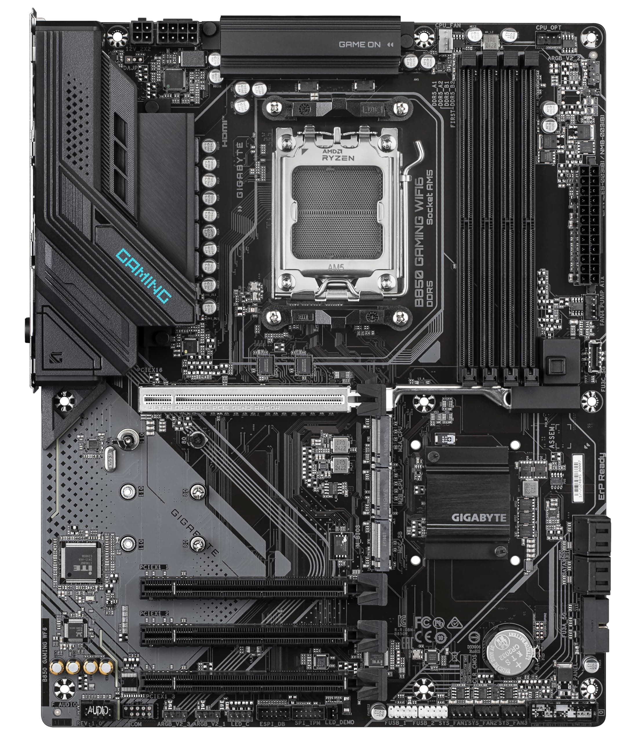 GIGABYTE B850 Gaming WIFI6 Motherboard - AMD Ryzen 9000 Serie CPUs, 6+2+2 Phasen digitales VRM, bis zu 8200MHz DDR5 (OC), 1xPCIe 5.0 + 2xPCIe 4.0 M.2, GbE LAN, WiFi 6, USB 3.2 Gen 2 Bild 3