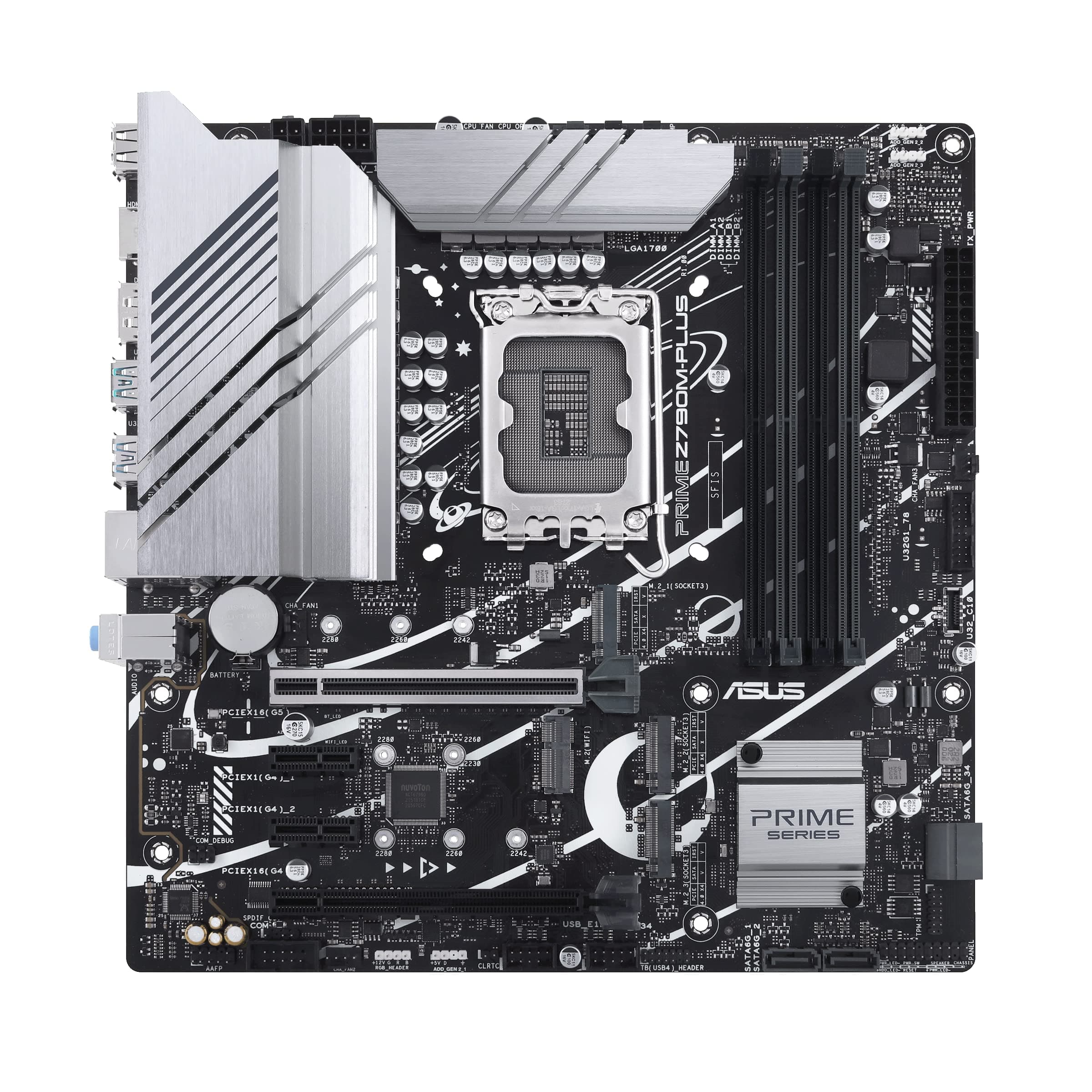 ASUS Prime Z790M-Plus LGA 1700 (Intel 14., 12. und 13. Generation) microATX-Motherboard (PCIe 5.0, 3 x M.2 Steckplätze, 10 + 1 DrMOS, DDR5, 1 GB LAN, DP, USB 3.2 Gen2 Type-C, Front-USB 3.2 Gen 1 Bild 2