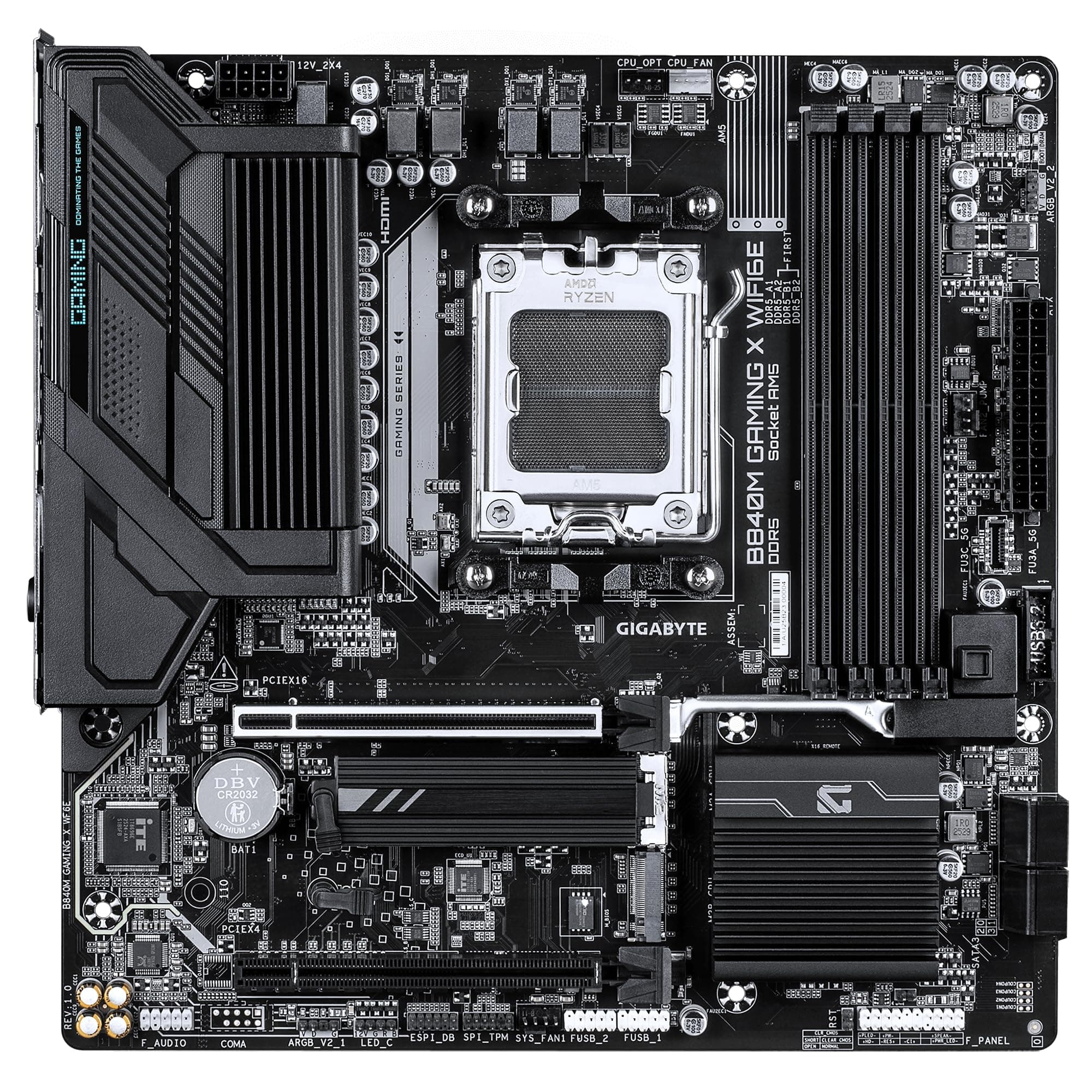 GIGABYTE B840M Gaming X WIFI6E Mainboard – AMD Ryzen 9000 CPUs, 8+2+2-Phasen-VRM, bis zu 8200 MHz DDR5 (O.C.), 2× PCIe-4.0-M.2, Wi-Fi 6E, 2,5-GbE-LAN, USB 3.2 Gen 1 Bild 3