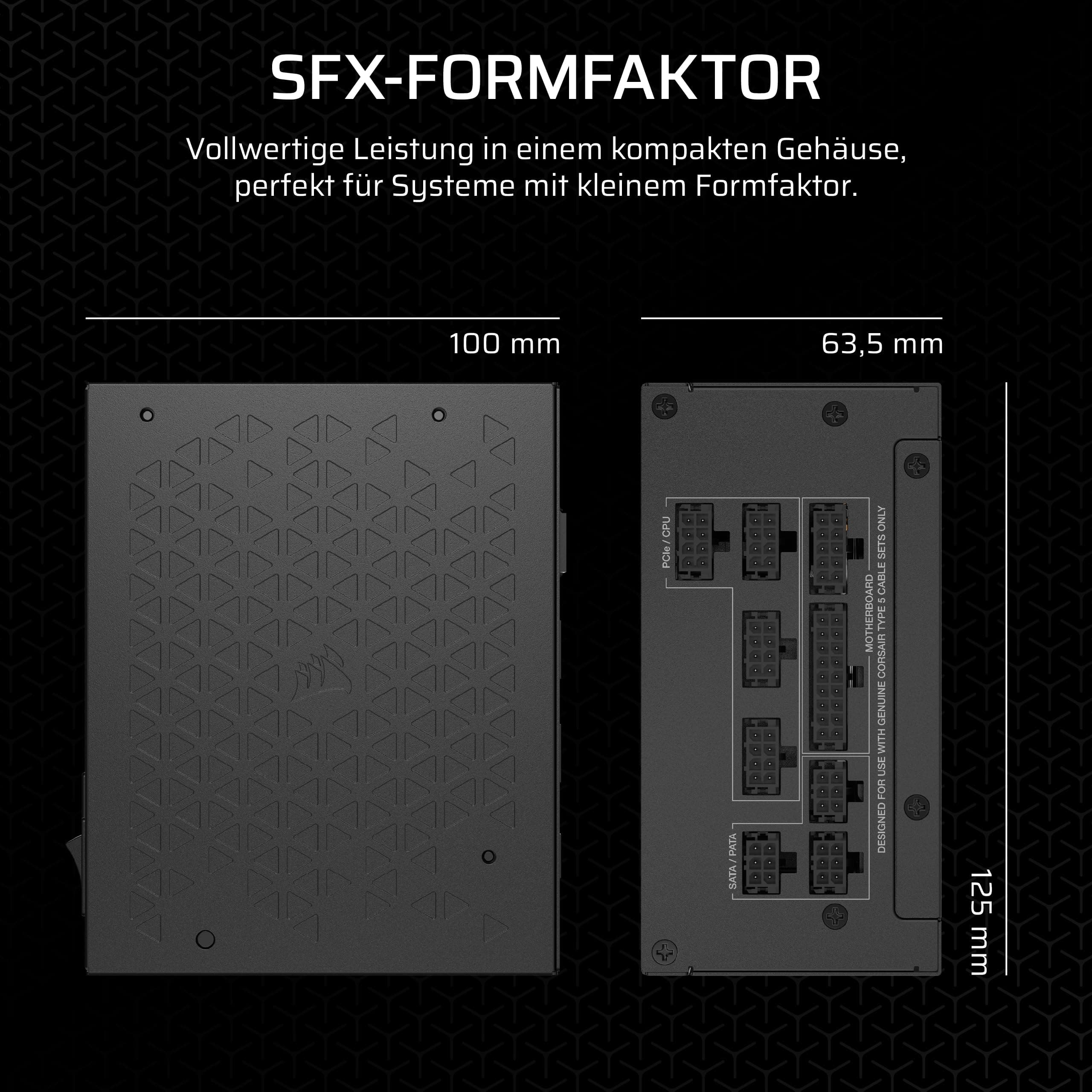 CORSAIR SF750 (2024) Vollständig Modulares Geräuscharmes 80 PLUS Platinum ATX-Netzteil – ATX 3.1-Kompatibel – PCIe 5.1-Fähig – SFX-to-ATX-Halterung im Lieferumfang Enthalten – Schwarz 750 Watt Bild 7