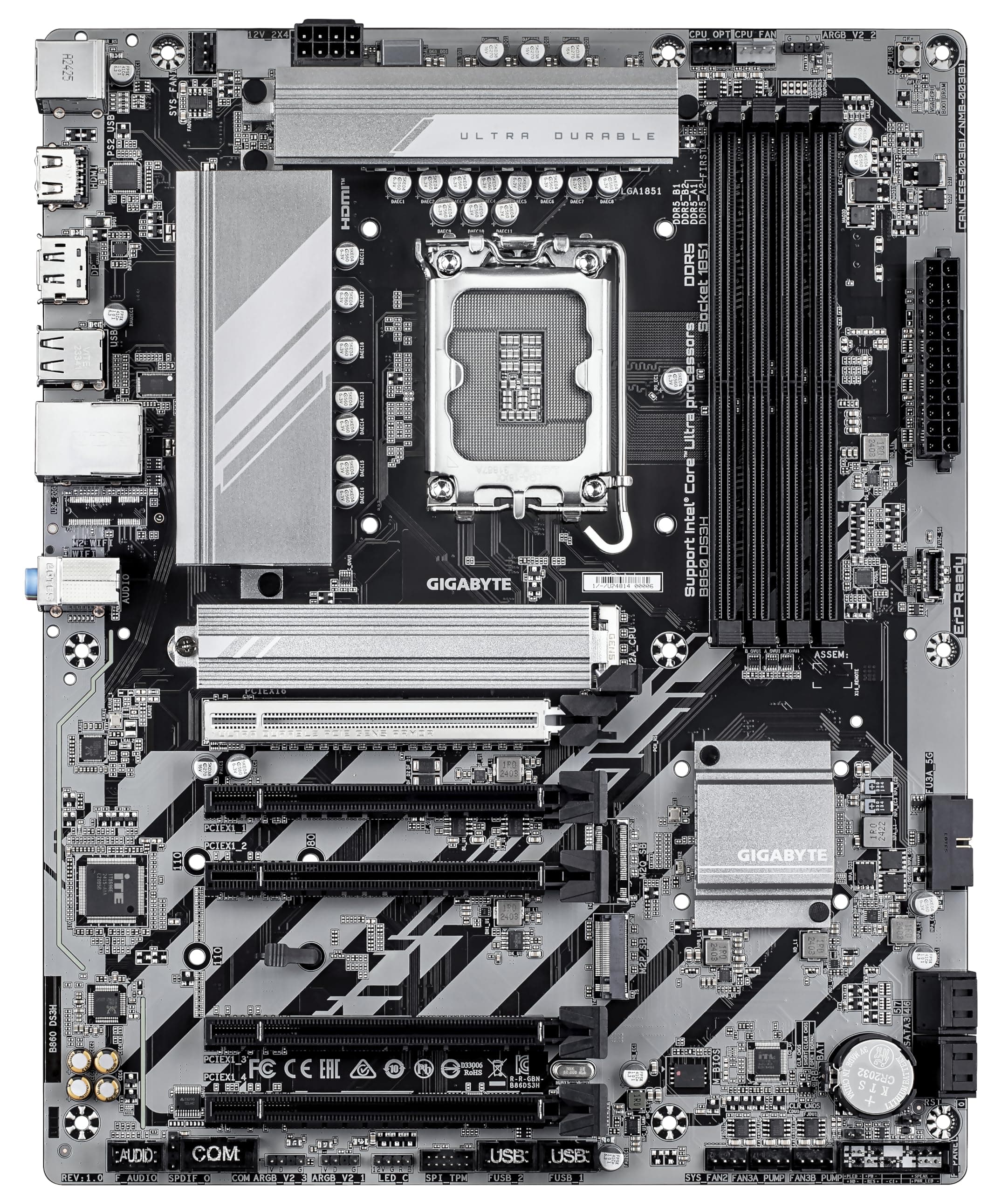 GIGABYTE B860 DS3H Mainboard - Intel Core Ultra CPUs, 8+1+2+2 Phasen VRM, bis zu 9066MHz DDR5, 1xPCIe 5.0 + 1xPCIe 4.0 M.2, 2,5 GbE LAN, USB 3.2 Gen 2x2 Bild 3