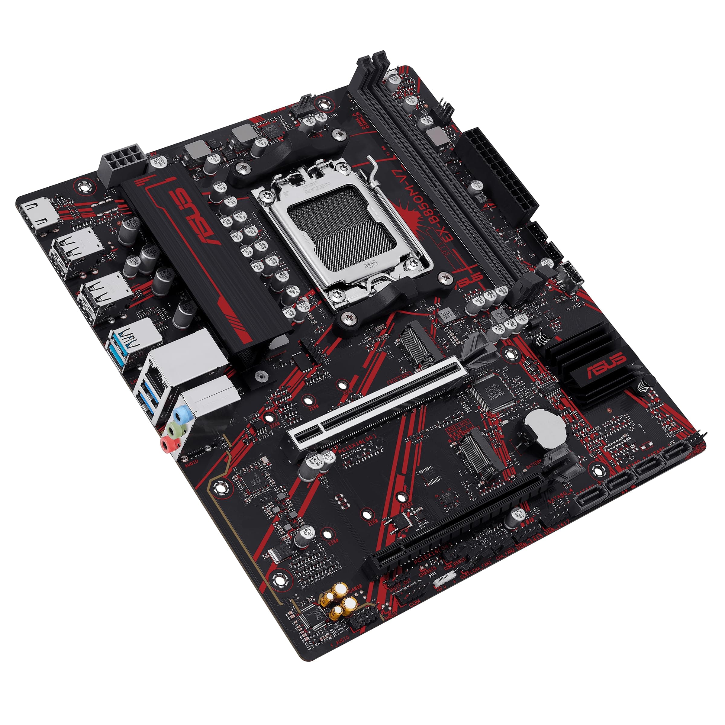 ASUS EX-B850M-V7, Motherboard AMD Micro-ATX, DDR5-Slot, PCIe 5.0 Ready, Zwei M.2-Steckplätze, Ethernet Realtek 5 GB, HDMI 2.1, SATA 6 Gbit/s, USB-Anschlüsse hinten mit 10 Gbit/s und vorne USB-C mit 5 Bild 5