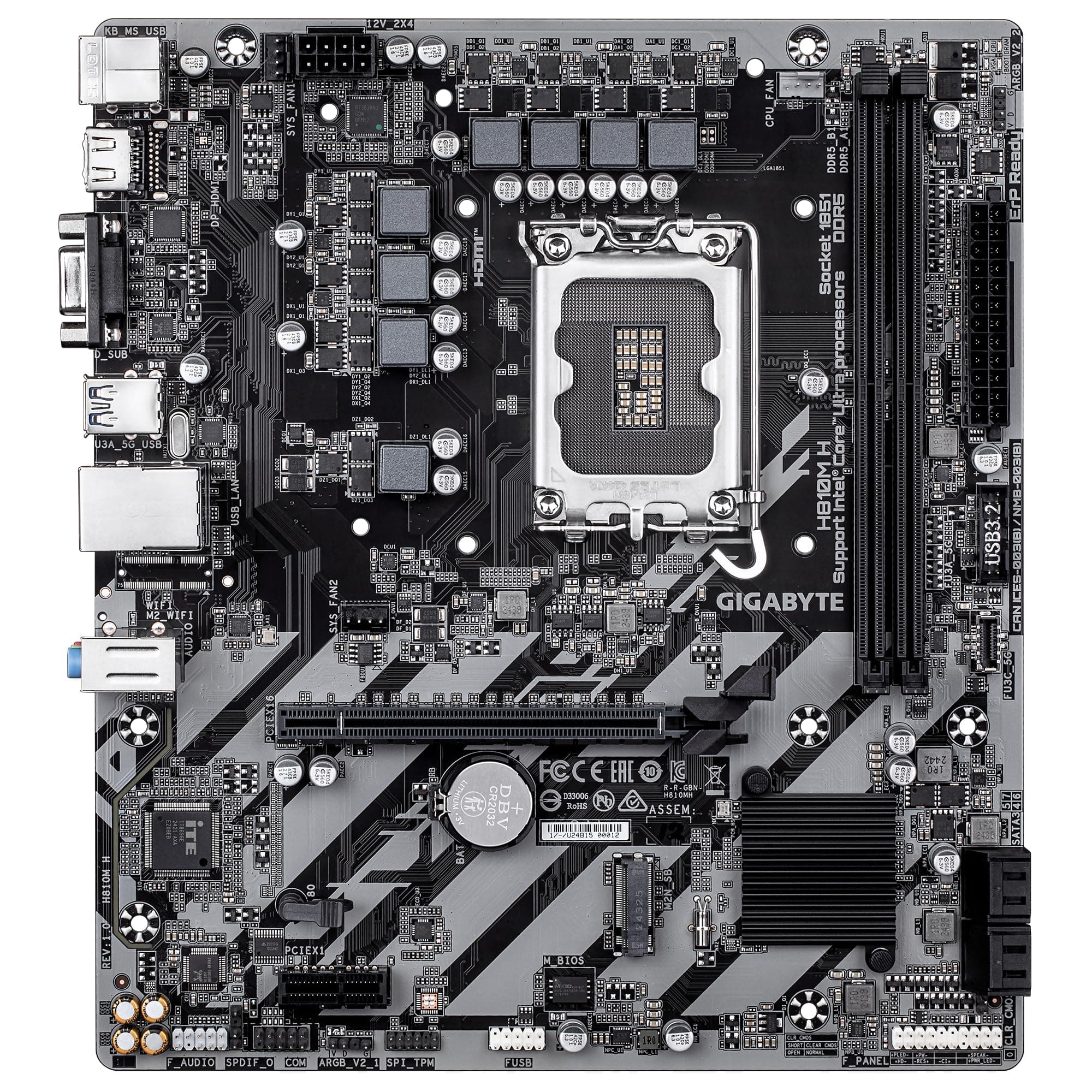 GIGABYTE H810M H Mainboard – Intel Core Ultra (Serie 2) CPUs, 4+1+2 Phasen VRM, bis zu 6400 MHz DDR5, 1xPCIe 4.0 M.2, 1GbE LAN, USB 3.2 Gen 1 Bild 3