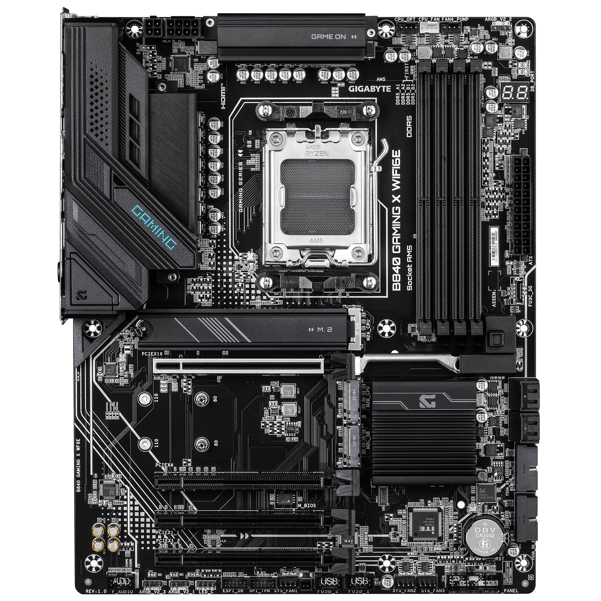 GIGABYTE B840 Gaming X WIFI6E Mainboard - AMD Ryzen 9000 Prozessoren, 12+2+2 Phasen VRM, bis zu 7600MHz DDR5(O.C), 2xPCIe 4.0 + 1xPCIe 3.0 M.2, Wi-Fi 6E, 2.5GbE LAN, USB 3.2 Gen 2 Bild 3
