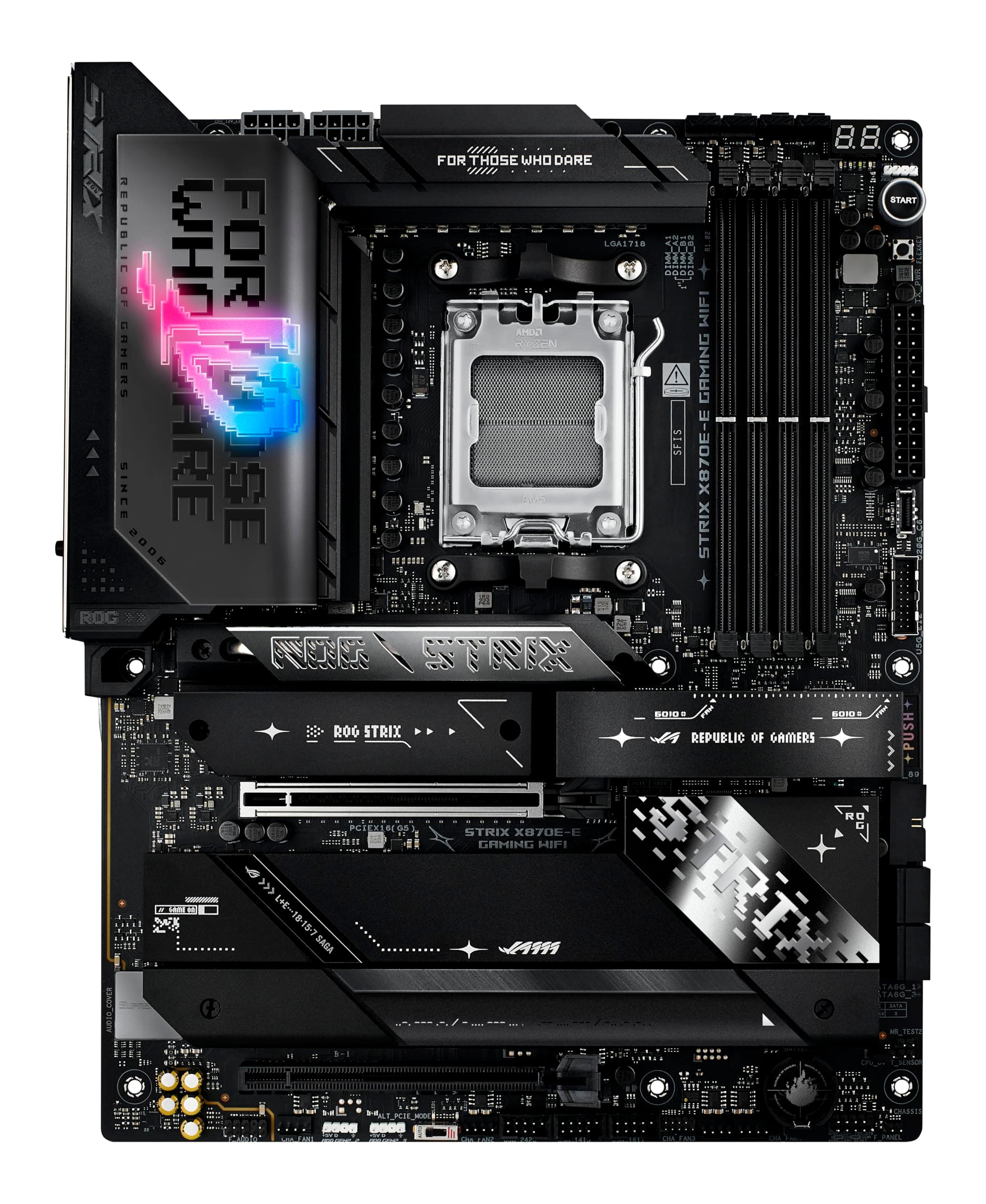 ASUS ROG Strix X870E-E Gaming WiFi Mainboard Sockel AM5 (AMD, X870E, ATX, 18+2+2 Power Stages, Dynamic OC Switcher, Core Flex, DDR5, WiFi 7, M.2, PCIe 5.0)
