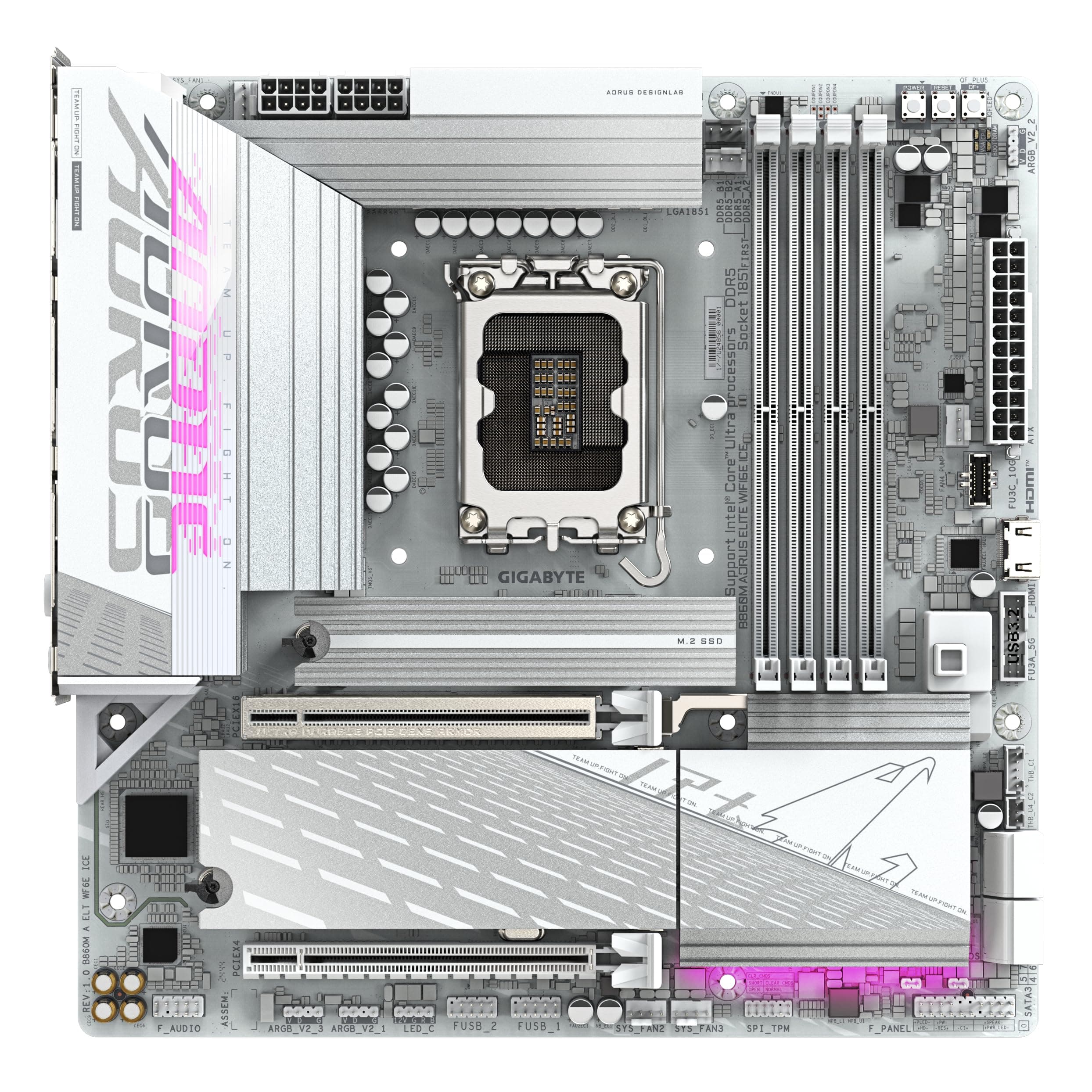 GIGABYTE B860M AORUS Elite WF6E Ice Mainboard - Intel Core Ultra CPUs, 12+1+2+1 Phasen VRM, bis zu 9200MHz DDR5, 1xPCIe 5.0 + 2xPCIe 4.0 M.2, 2,5 GbE LAN, WiFi 6E, USB 4 Bild 3