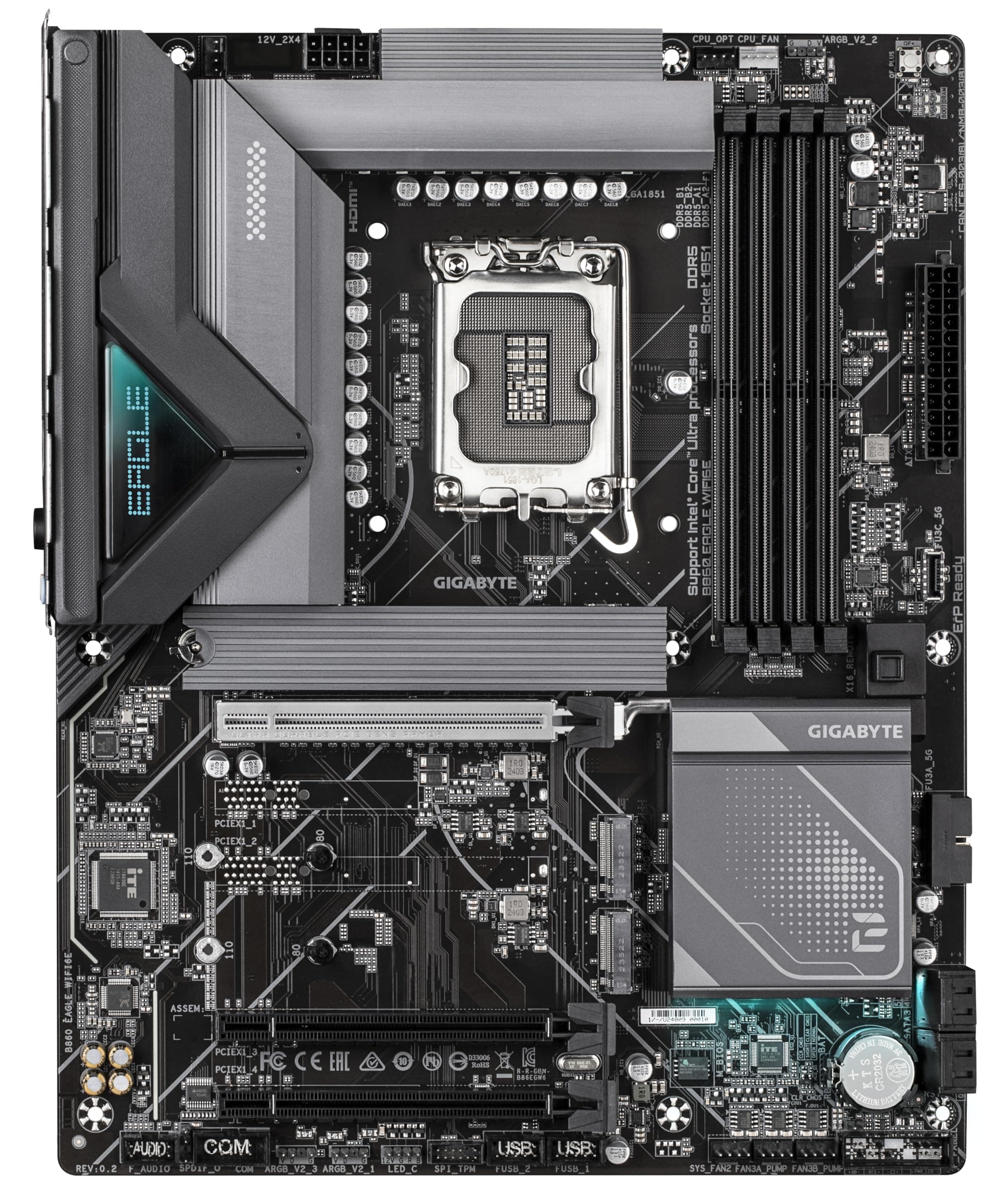 GIGABYTE B860 Eagle WIFI6E Mainboard - Intel Core Ultra CPUs, 12+1+2+1 Phasen VRM, bis zu 9066MHz DDR5, 1xPCIe 5.0 + 2xPCIe 4.0 M.2, 2,5 GbE LAN, WiFi 6E, USB 3.2 Gen 2x2 Bild 3