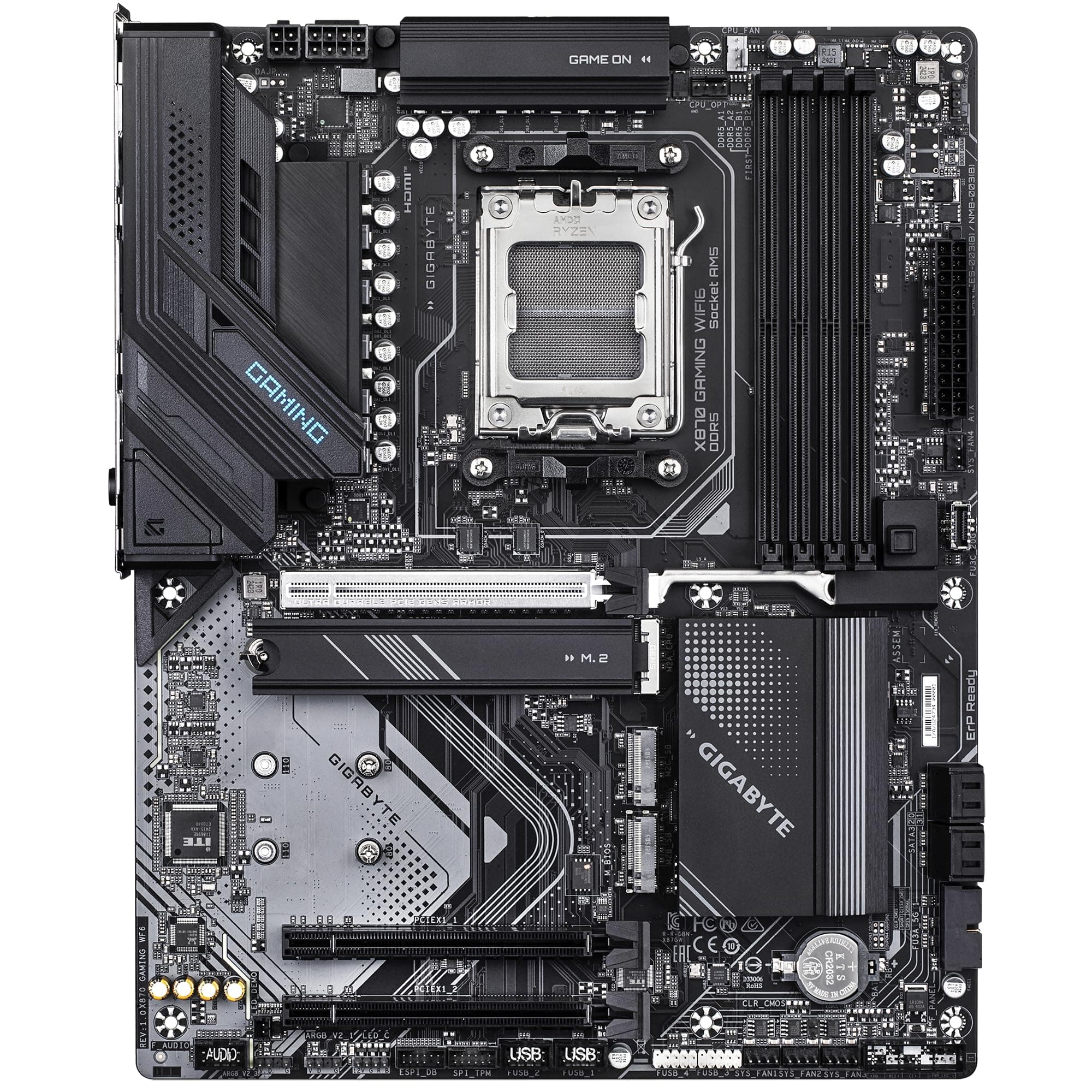 GIGABYTE X870 Gaming WIFI6 Motherboard - Unterstützt AMD Ryzen 9000 CPUs, 8+2+2 Phasen VRM, bis zu 8000MHz DDR5 (OC), 1x PCIe 5.0, Wi-Fi 6, 2.5GbE LAN, USB 4 Bild 3