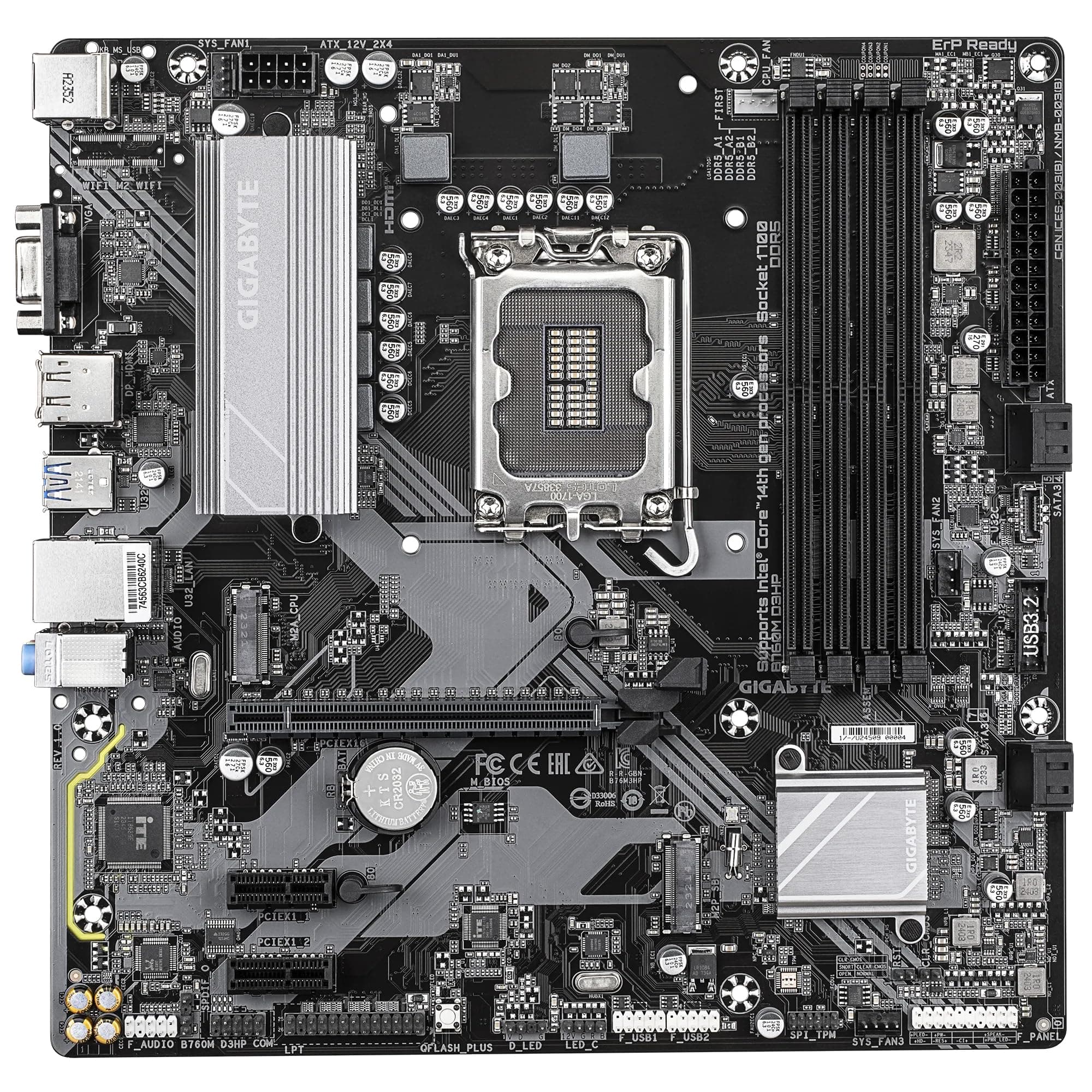 GIGABYTE B760M D3HP Mainboard - Intel Core CPUs der 14. Generation, 4+1+1 Phasen VRM, bis zu 5600 MHz DDR5, 2xPCIe 4.0 M.2, GbE LAN, USB 3.2 Gen 1 Bild 4