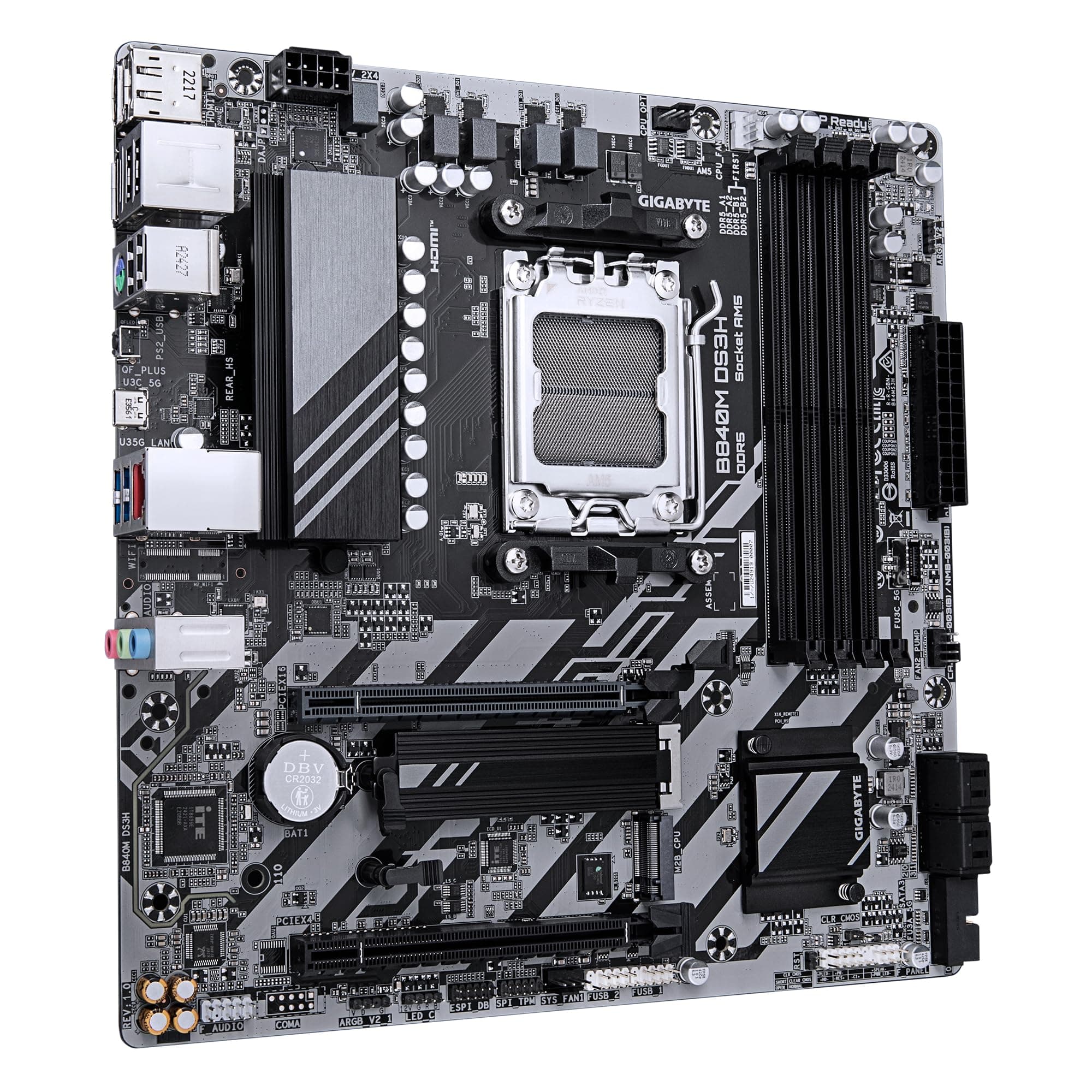 GIGABYTE B840M DS3H Mainboard – AMD Ryzen 9000 CPUs, 8+2+2 Phasen VRM, bis zu 8200 MHz DDR5, 2xPCIe 4.0 M.2, 2.5GbE LAN, USB 3.2 Gen 1 Bild 5