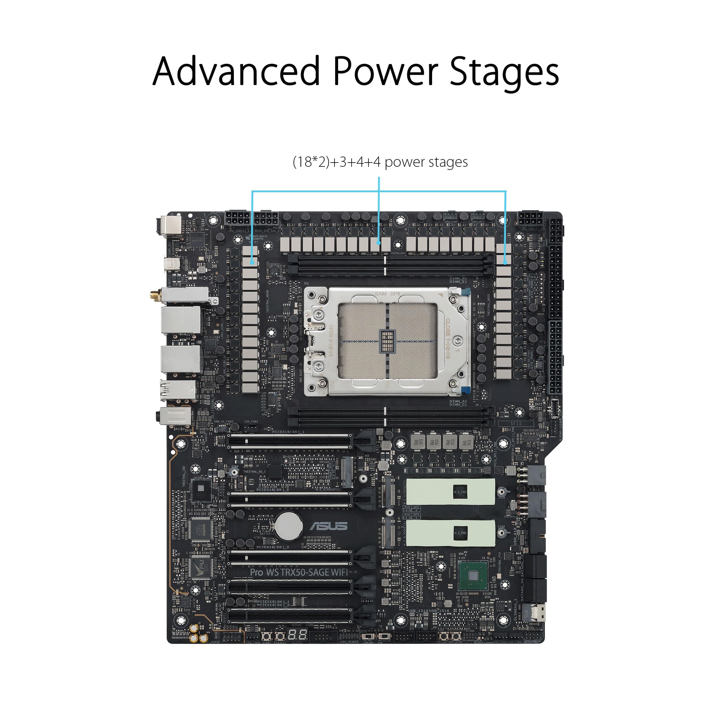 ASUS PRO WS TRX50-SAGE WiFi Workstation Mainboard Sockel AMD sTR5 (Threadripper Pro 7000 WX, CEB Formfaktor, PCIe 5.0 x 15, PCIe 5.0 M.2, 10Gb + 2Gb LAN, Multi-GPU Support) SAGE WIFI Pro TRX50 Bild 5