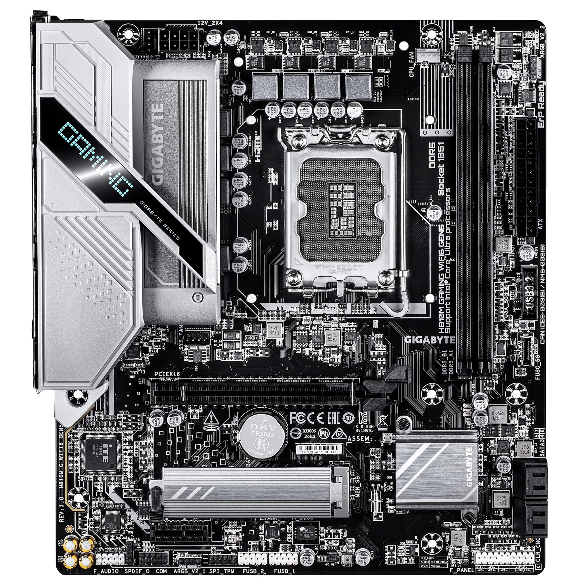 GIGABYTE H810M Gaming WIFI6 GEN5 Mainboard – Intel Core Ultra (Serie 2) CPUs, 4+1+2-Phasen-VRM, bis zu 6400 MHz DDR5, 1× PCIe-4.0-M.2, Wi-Fi 6, 2.5-GbE-LAN, USB 3.2 Gen 1 Bild 3