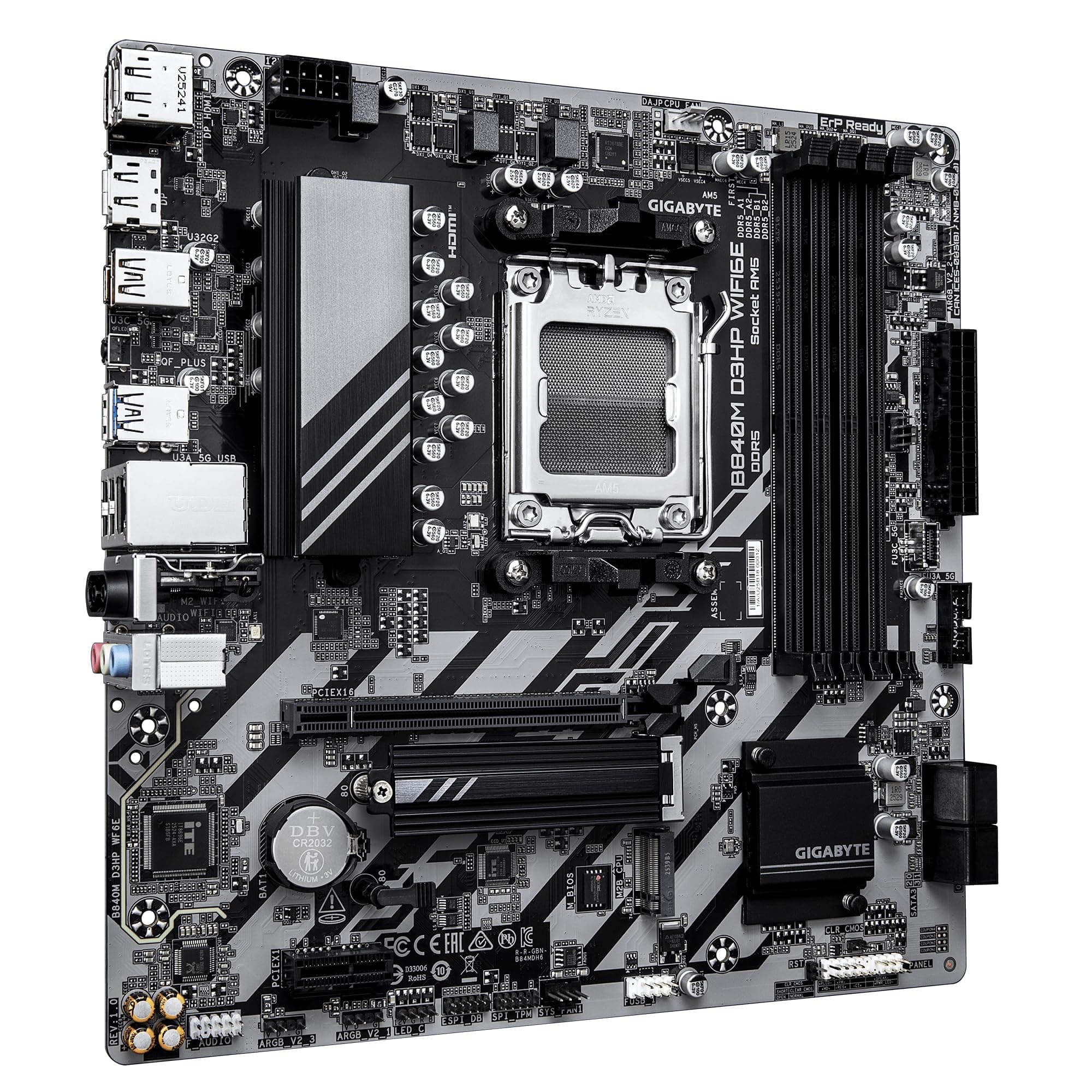 GIGABYTE B840M D3HP WIFI6E Mainboard – AMD Ryzen 9000 CPUs, 8+2+2-Phasen-VRM, bis zu 8200 MHz DDR5 (O.C.), 2× PCIe-4.0-M.2, Wi-Fi 6E, 1-GbE-LAN, USB 3.2 Gen 2 Bild 5