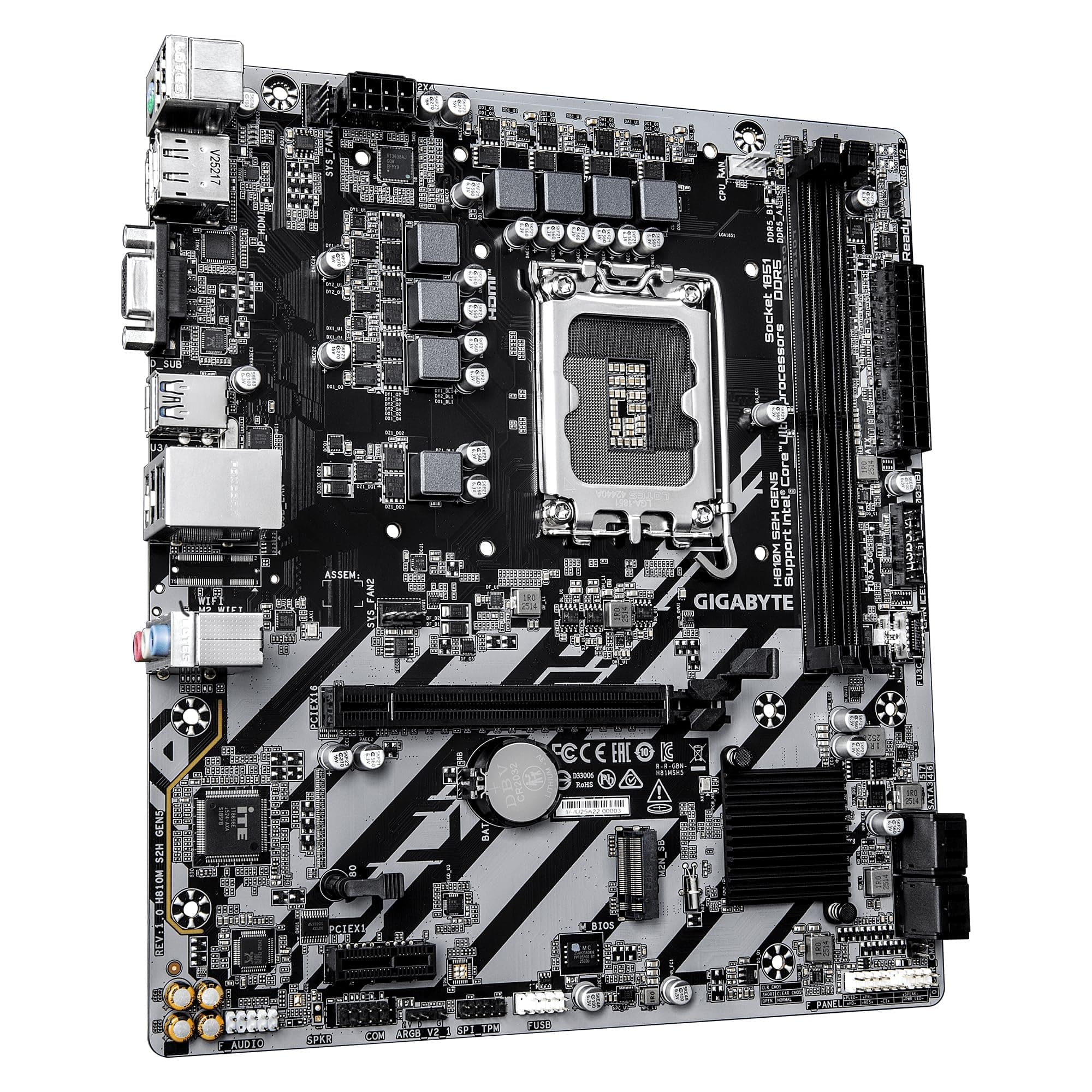 GIGABYTE H810M S2H GEN5 Mainboard – Intel Core Ultra (Serie 2) CPUs, 4+1+2-Phasen-VRM, bis zu 6400 MHz DDR5, 1× PCIe-4.0-M.2, 1-GbE-LAN, USB 3.2 Gen 1 Bild 5