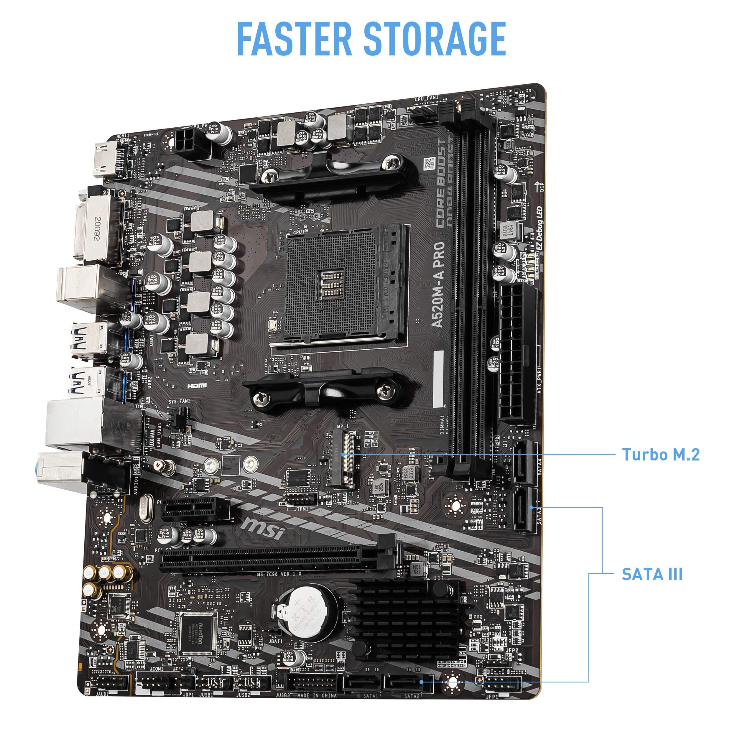 MSI A520M-A PRO V1 Gaming Mainboard (AMD Ryzen 5000, AM4, DDR4, PCIe 3.0, SATA 6Gb/s, M.2, USB 3.2 Gen 1, DVI/HDMI, Micro-ATX) Bild 5