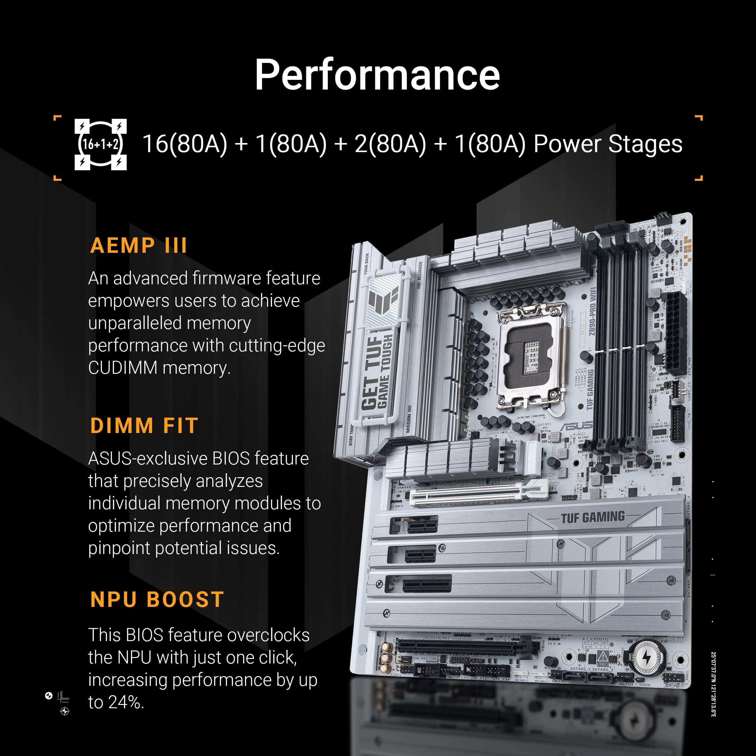 ASUS TUF Gaming Z890-PRO WiFi Mainboard Sockel Intel LGA 1851 (ATX, PCIe 5.0, DDR5, DisplayPort, HDMI, 2X Thunderbolt 4, 4X M.2, WiFi 7, Q-Release, Aura Sync) Bild 5