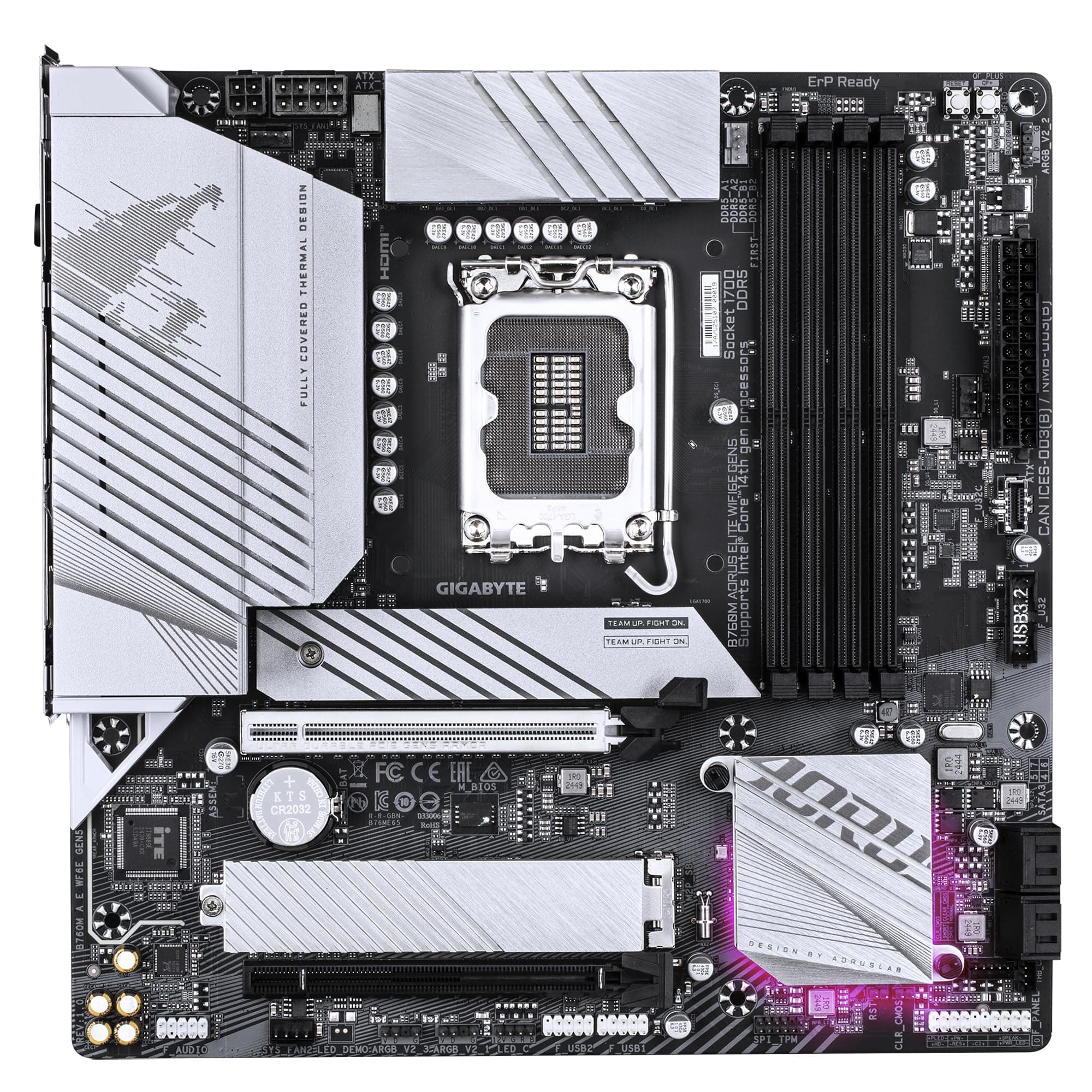 GIGABYTE B760M AORUS Elite WIFI6E GEN5 Mainboard – Unterstützt Intel Core Prozessoren der 14. Generation, 12+1+1 Phasen Digital-VRM, bis zu 5600 MHz DDR5, 2 x PCIe 4.0 M.2, Wi-Fi 6E, 2.5 GbE LAN Bild 3