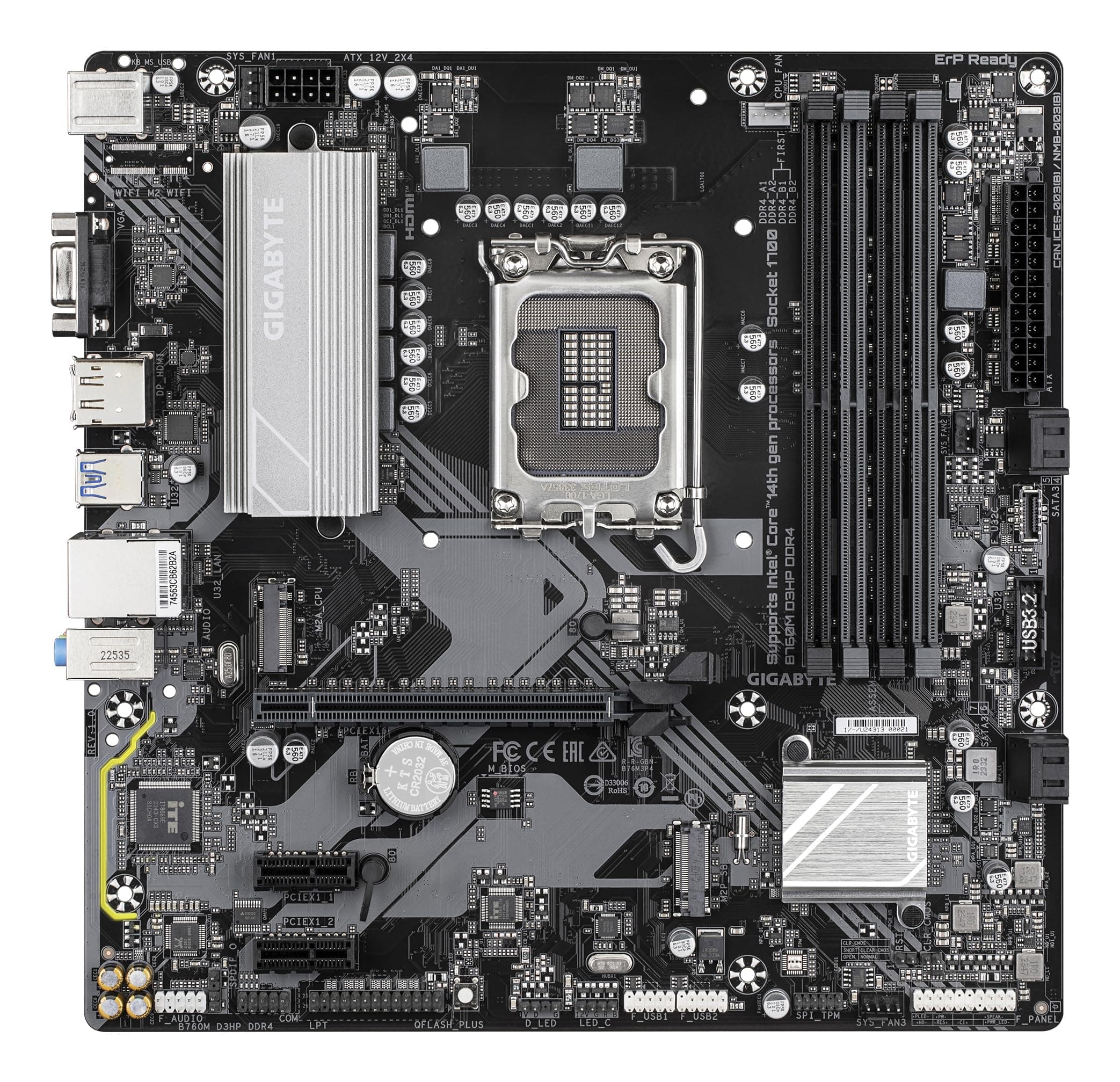 GIGABYTE B760M D3HP DDR4 Motherboard - Unterstützt Intel Core 14. Generation CPUs, 4+1+1 Phasen Digital VRM, bis zu 5333MHz DDR4 (OC), 2xPCIe 4.0 M.2, GbE LAN, USB 3.2 Gen1 Bild 3