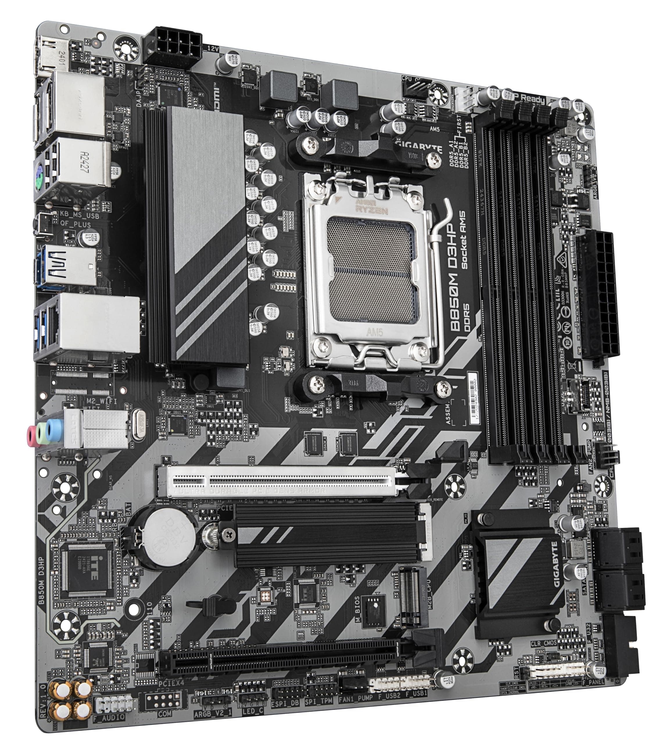 GIGABYTE B850M D3HP Motherboard - AMD Ryzen 9000 Series CPUs, 5+2+2 Phasen Digital VRM, bis zu 8200MHz DDR5 (OC), 1xPCIe 5.0 + 1xPCIe 4.0 M.2, GbE LAN, USB 3.2 Gen 2 Bild 5
