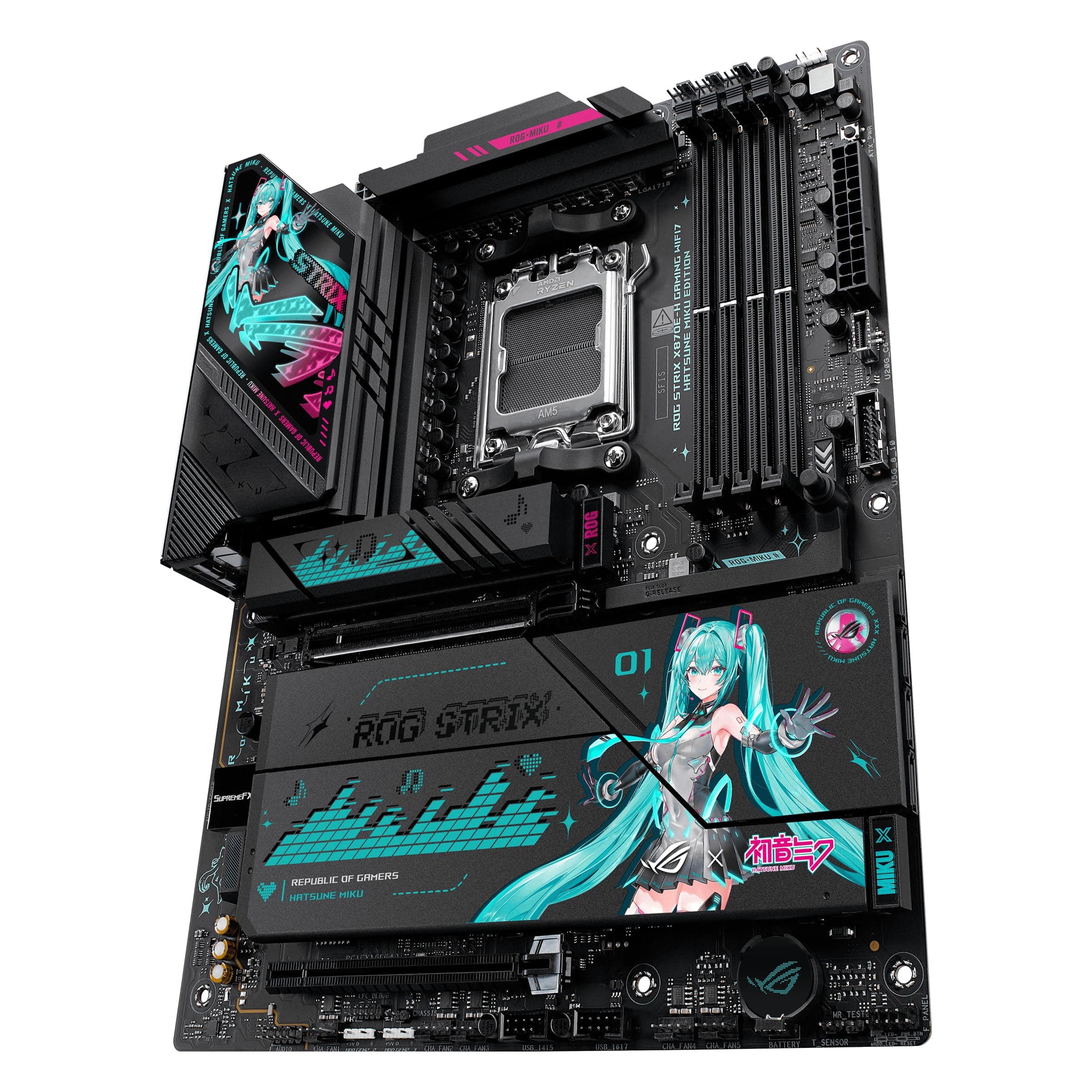 ASUS ROG Strix X870E-H Gaming WiFi7 Hatsune Miku Edition AMD ATX Mainboard (16+2+1 Leistungsstufen, DDR5, 4x M.2 Steckplätze, M.2 Q-Release, PCIe 5.0, WiFi 7, 2x USB4, USB 10Gbps Typ-C, Aura Sync RGB) Bild 5