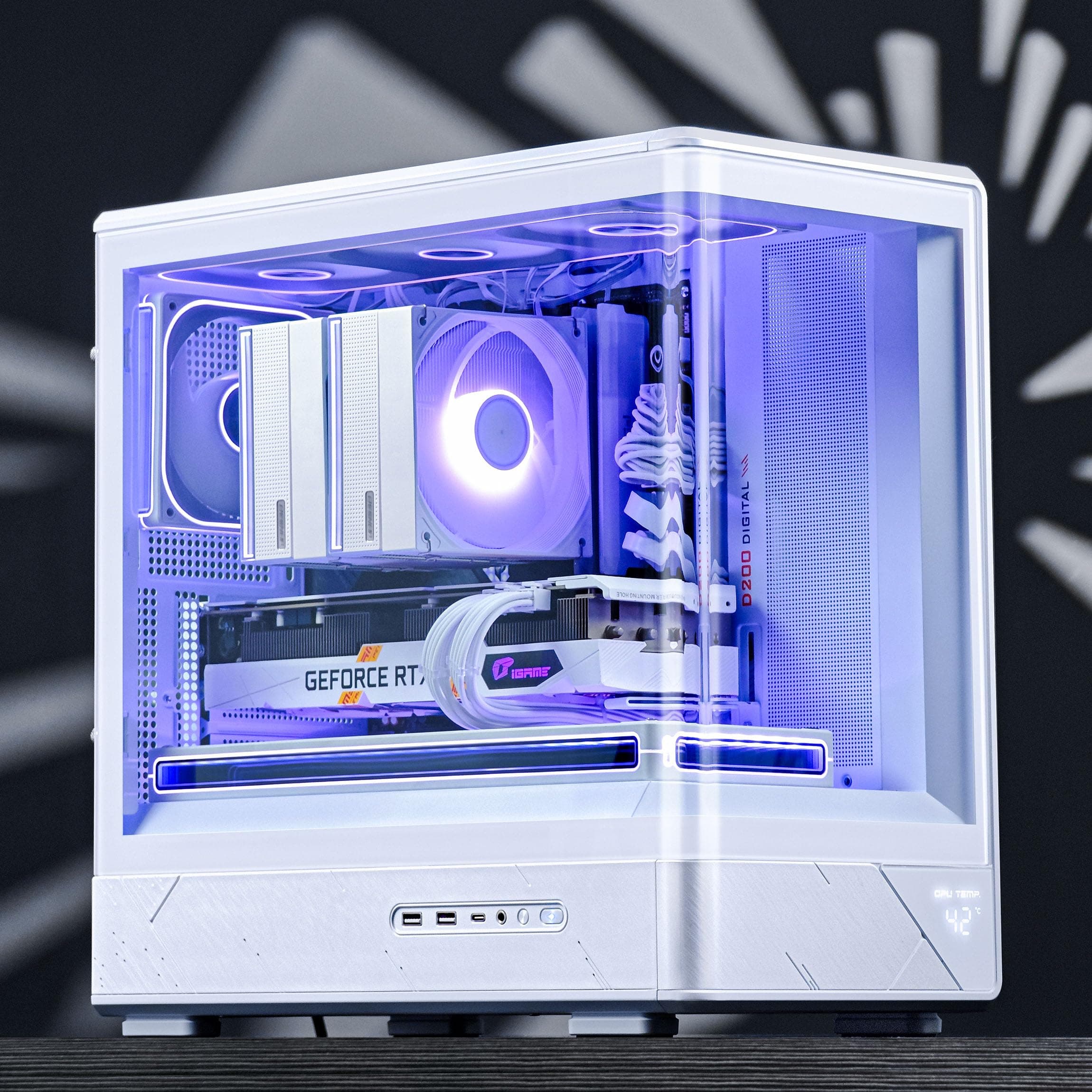 Jonsbo D200 PC-Gehäuse Mini-Tower mATX mit Tempered Glass, Display an der Front, Platz für 7 Lüfter und 240 mm Radiator – weiß Bild 5