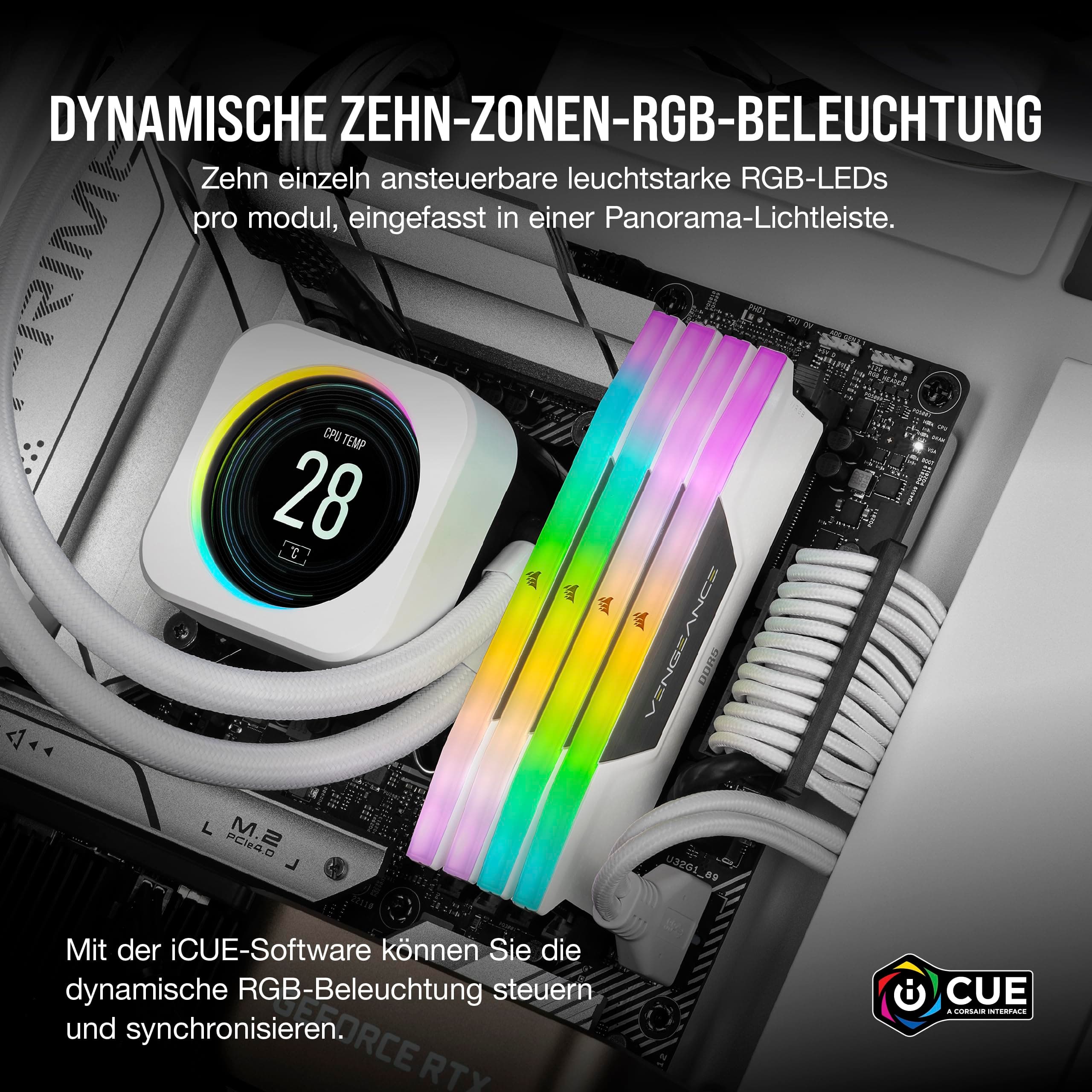 CORSAIR Vengeance RGB DDR5 RAM 32GB (2x16GB) Bis zu 6400MHz CL32-40-40-84 1.40V AMD EXPO Intel XMP 3.0 Desktop-Arbeitsspeicher – Weiß (CMH32GX5M2B6400Z32W) Bild 7
