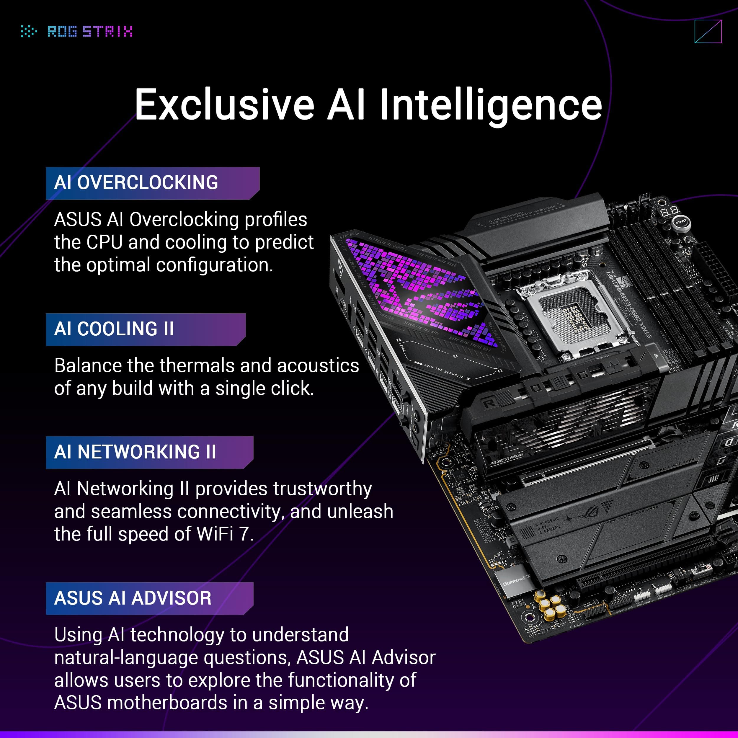 ASUS ROG Strix Z890-E Gaming WiFi Mainboard Sockel Intel LGA 1851 (ATX, Advanced AI, DDR5, NitroPath DRAM, 7X M.2, WiFi 7, PCIe 5.0, Q-Release, 2X Thunderbolt 4, DIMM Flex) Bild 3