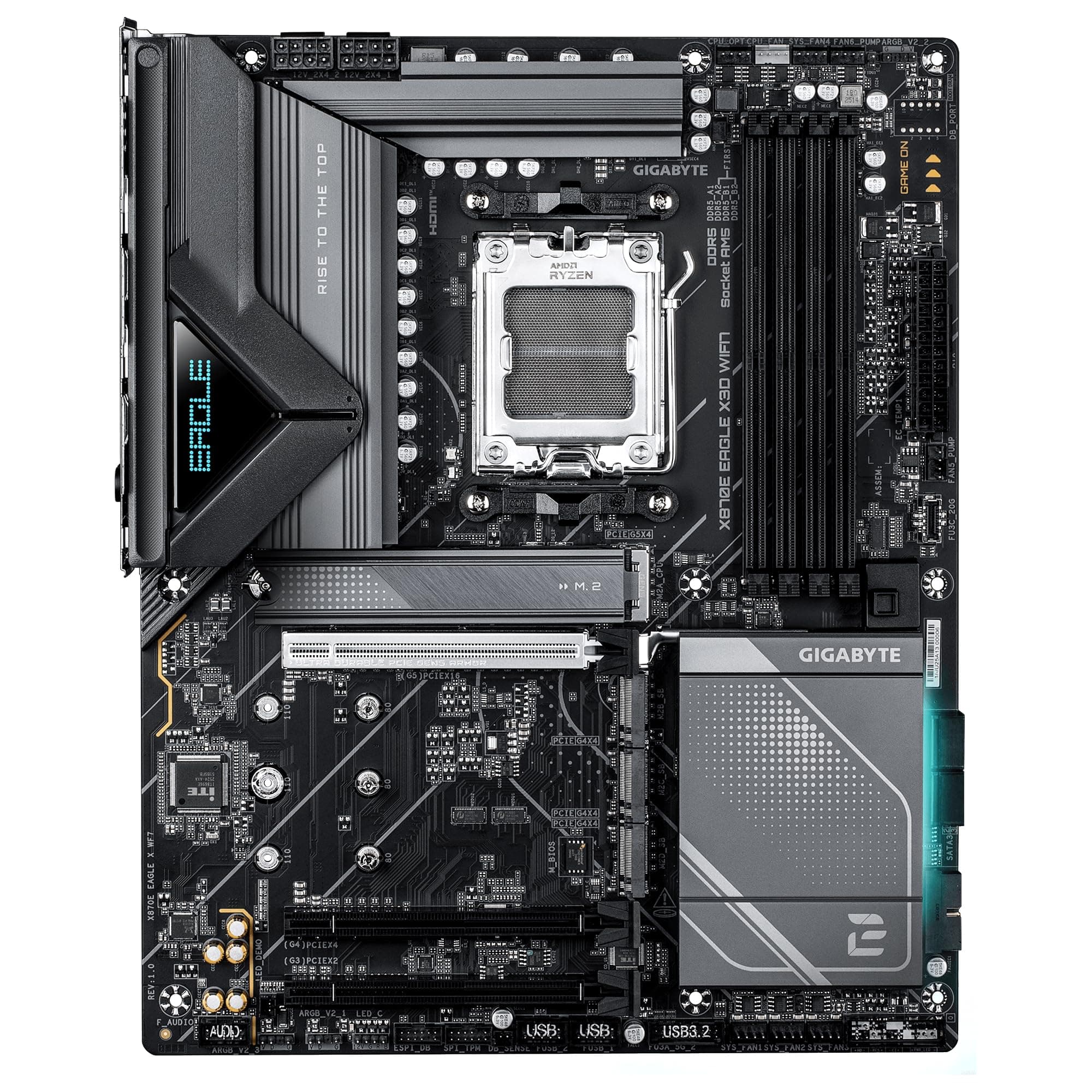 GIGABYTE X870E Eagle X3D WIFI7 Mainboard – Unterstützt AMD Ryzen 9000 CPUs, digitales 14+2+2-Phasen-VRM, bis zu 9000 Hz DDR5 (OC), 1× PCIe 5.0 + 3× PCIe 4.0, Wi-Fi 7, 5-GbE-LAN, USB 4 Bild 3