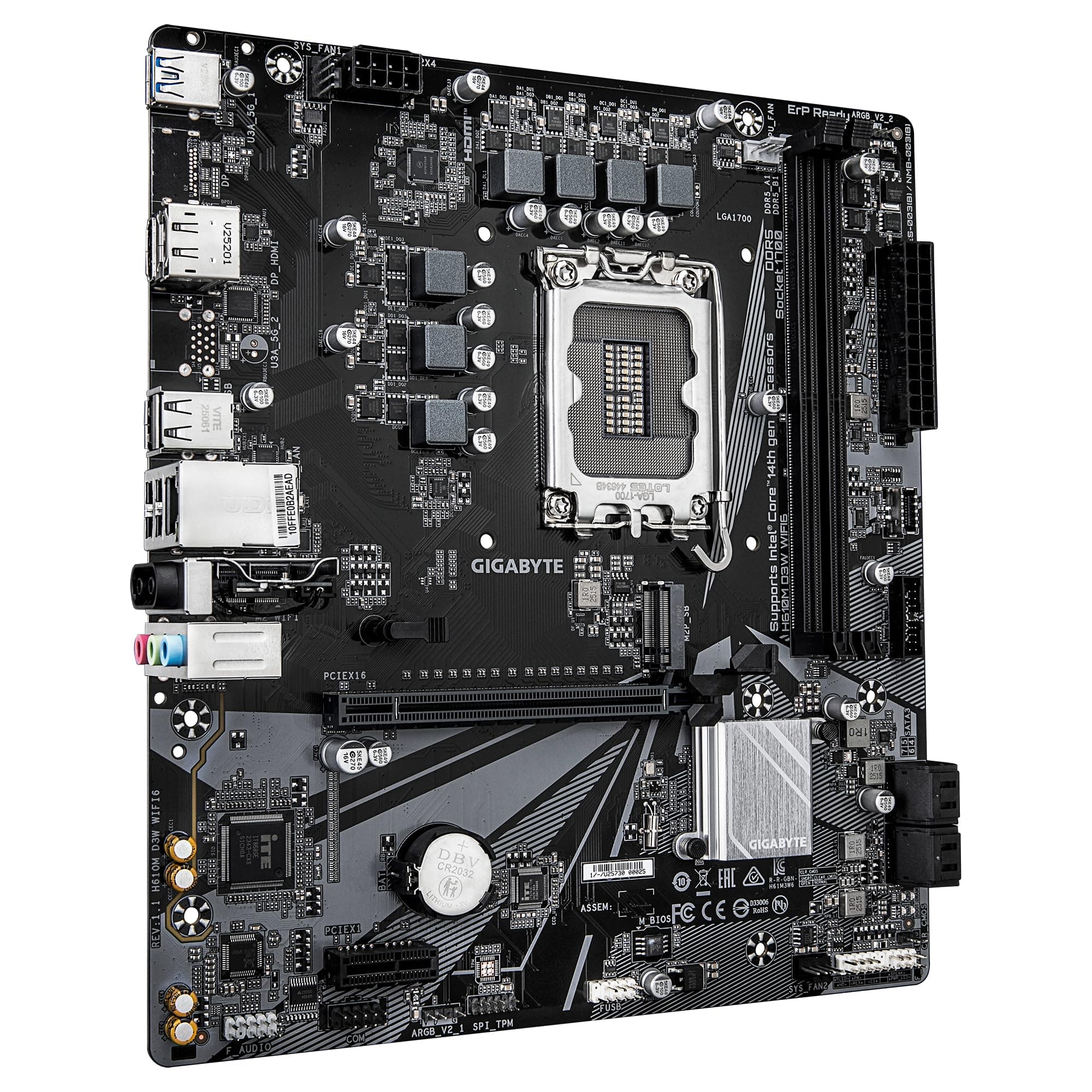 GIGABYTE H610M D3W WIFI6 Mainboard - Unterstützt Intel Core Prozessoren der 14. Generation, 5+1+1 Phasen VRM, bis zu 5600MHz DDR4, 1xPCIe 3.0 M.2, Wi-Fi 6, 1GbE LAN, USB 3.2 Gen 1 Bild 5