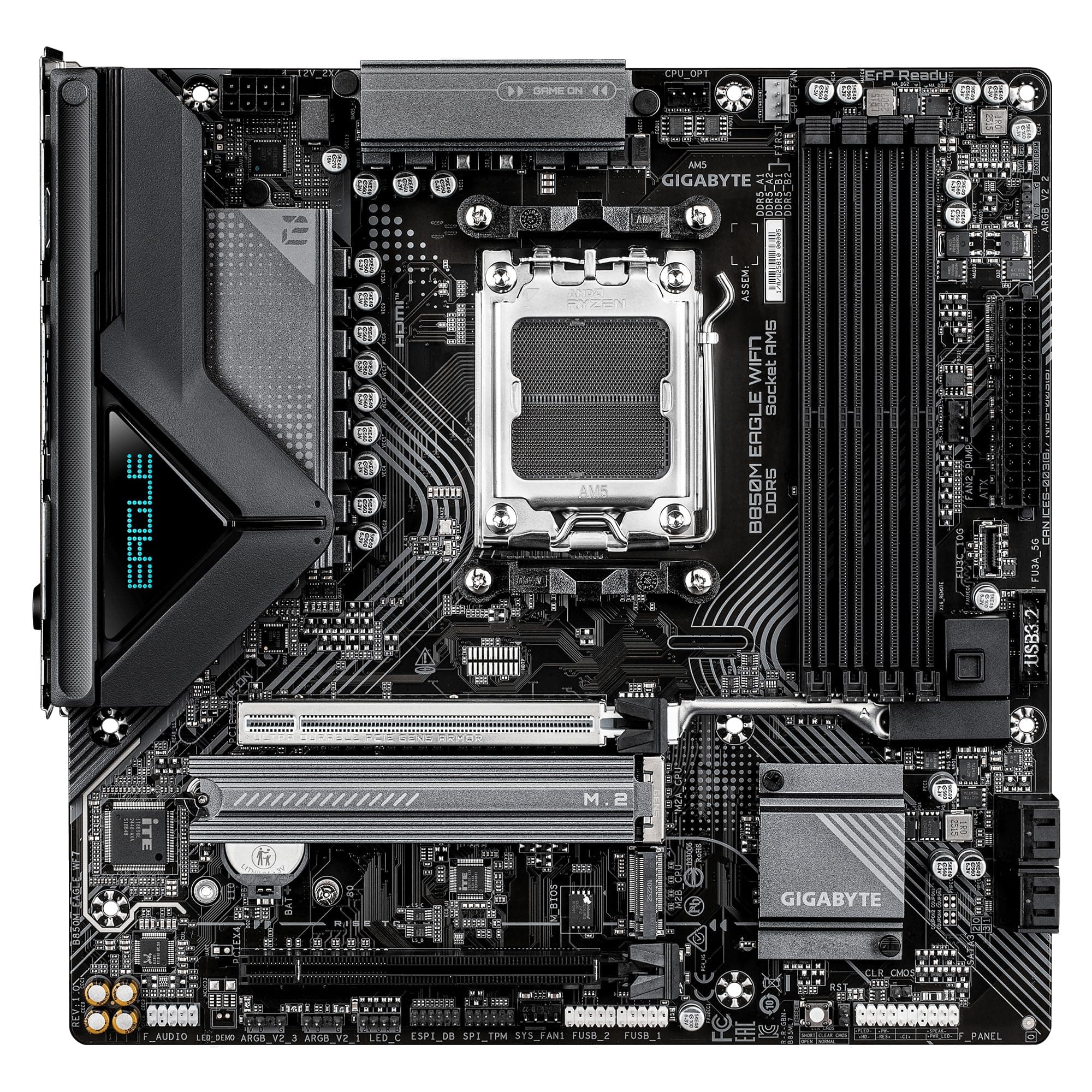GIGABYTE B850M Eagle WIFI7 Mainboard – AMD Ryzen 9000 Series CPUs, digitales 8+2+2-Phasen-VRM, bis zu 8200 MHz DDR5 (O.C.), 1× PCIe-5.0-M.2 + 1× PCIe-4.0-M.2, Wi-Fi 7, 2.5-GbE-LAN, USB 3.2 Gen 2 Bild 3