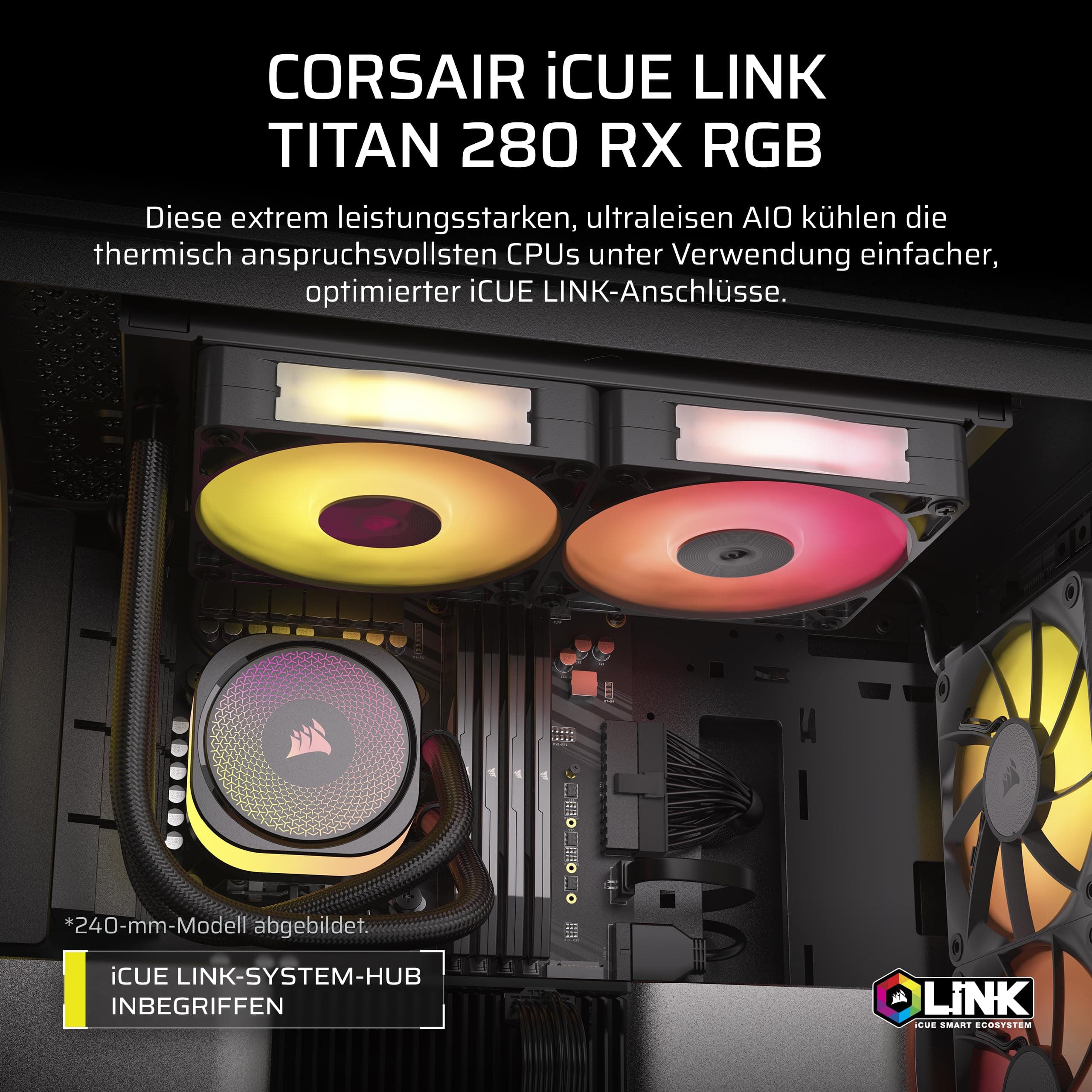 CORSAIR iCUE LINK TITAN 280 RX RGB Flüssig-CPU-Kühler – Schwarz Schwarz 280mm AIO Bild 3