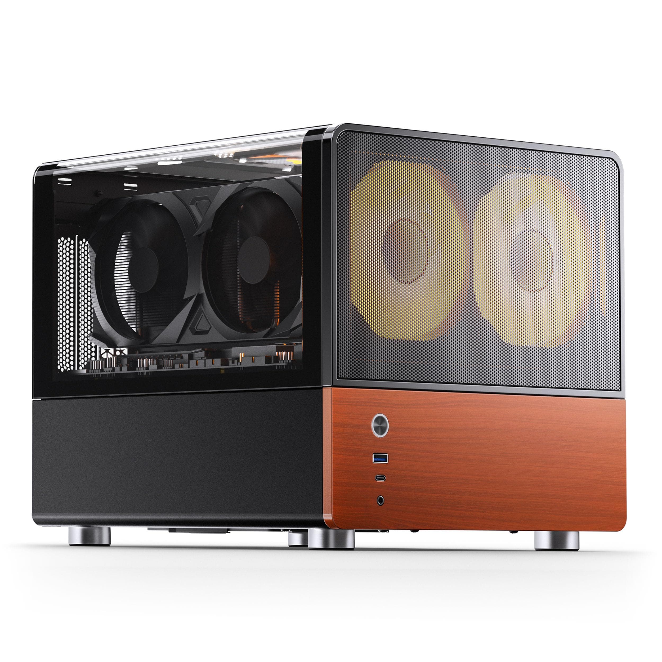 Jonsbo V12 PC-Gehäuse Mini-Tower Micro-ATX mit Tempered Glass, Holzfront und vorinstallierten Lüftern – schwarz Bild 7