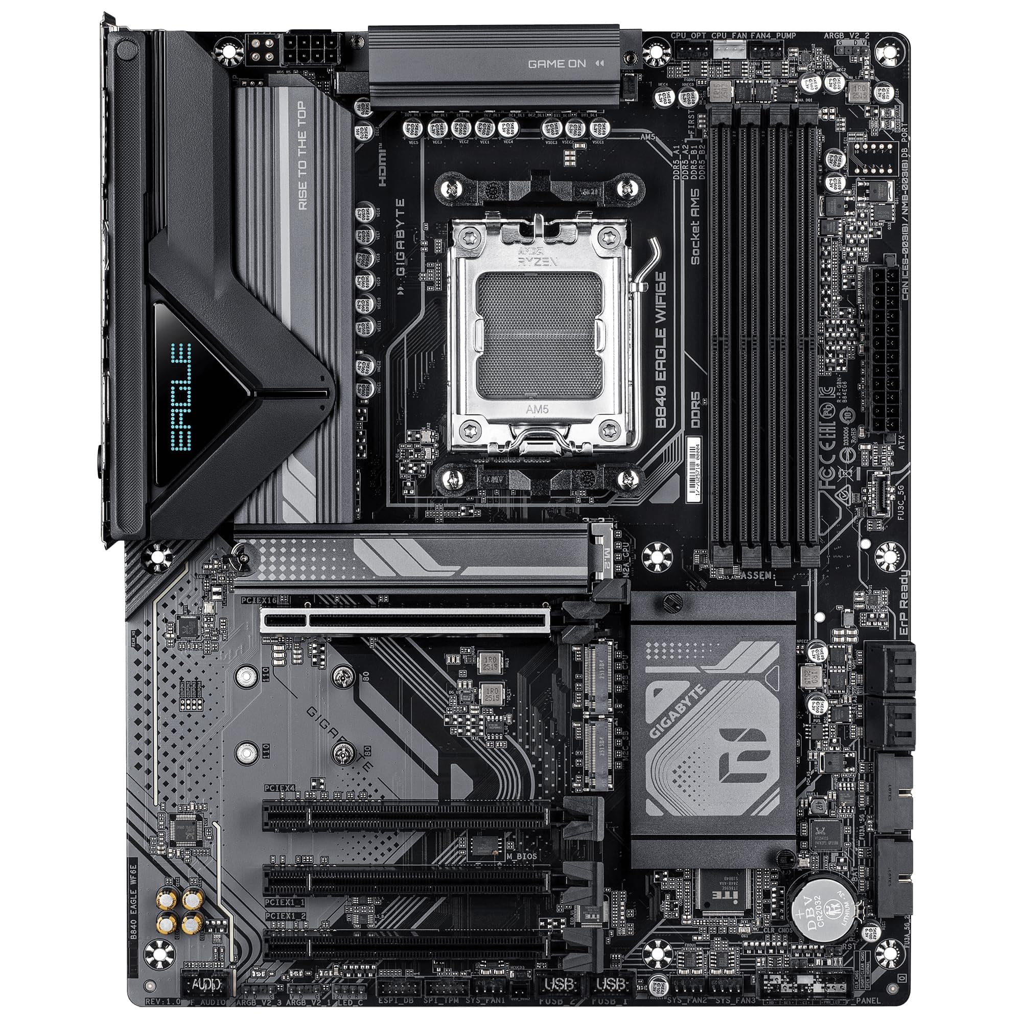 GIGABYTE B840 Eagle WIFI6E Mainboard - AMD Ryzen 9000 Prozessoren, 8+2+2 Phasen VRM, bis zu 8200MHz DDR5(O.C), 2xPCIe 4.0 + 1xPCIe 3.0 M.2, Wi-Fi 6E, 2.5GbE LAN, USB 3.2 Gen 2 Bild 3