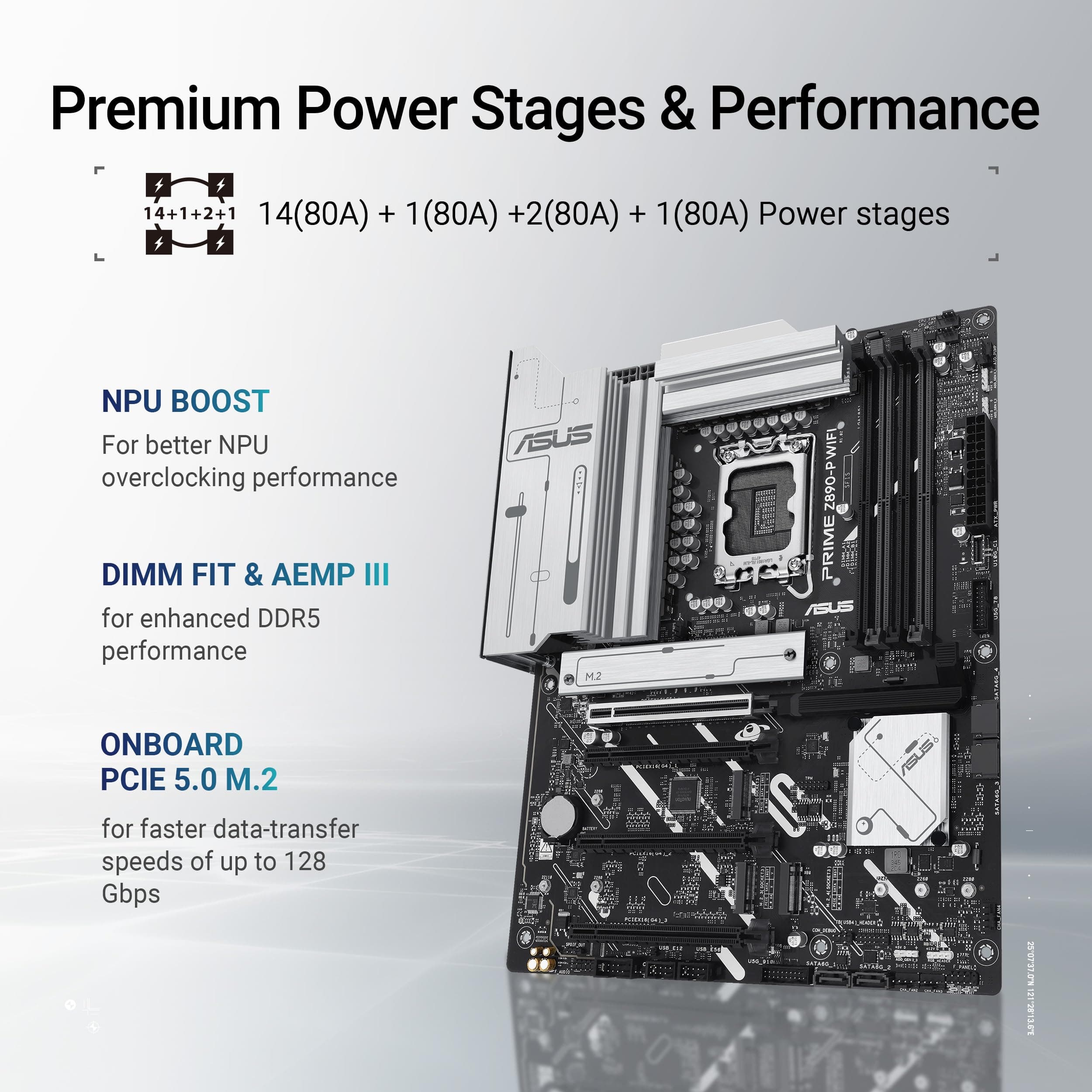 ASUS Prime Z890-P WiFi Gaming Mainboard Sockel Intel LGA1851 (ATX, DDR5, PCIe 5.0, 4X M.2, DisplayPort, HDMI, Advanced AI, Aura Sync, WiFi 7, PCIe Slot Q-Release) Bild 5
