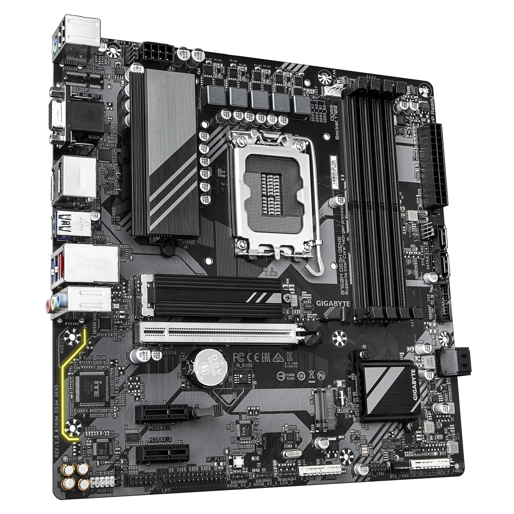 GIGABYTE B760M DS3H GEN5 Mainboard – Unterstützt Intel Core Prozessoren der 14. Generation, digitales VRM mit 6+2+1 Phasen, bis zu 5600 MHz DDR5, 2 x PCIe 4.0 M.2, 2.5GbE LAN, USB 3.2 Gen2 Bild 5