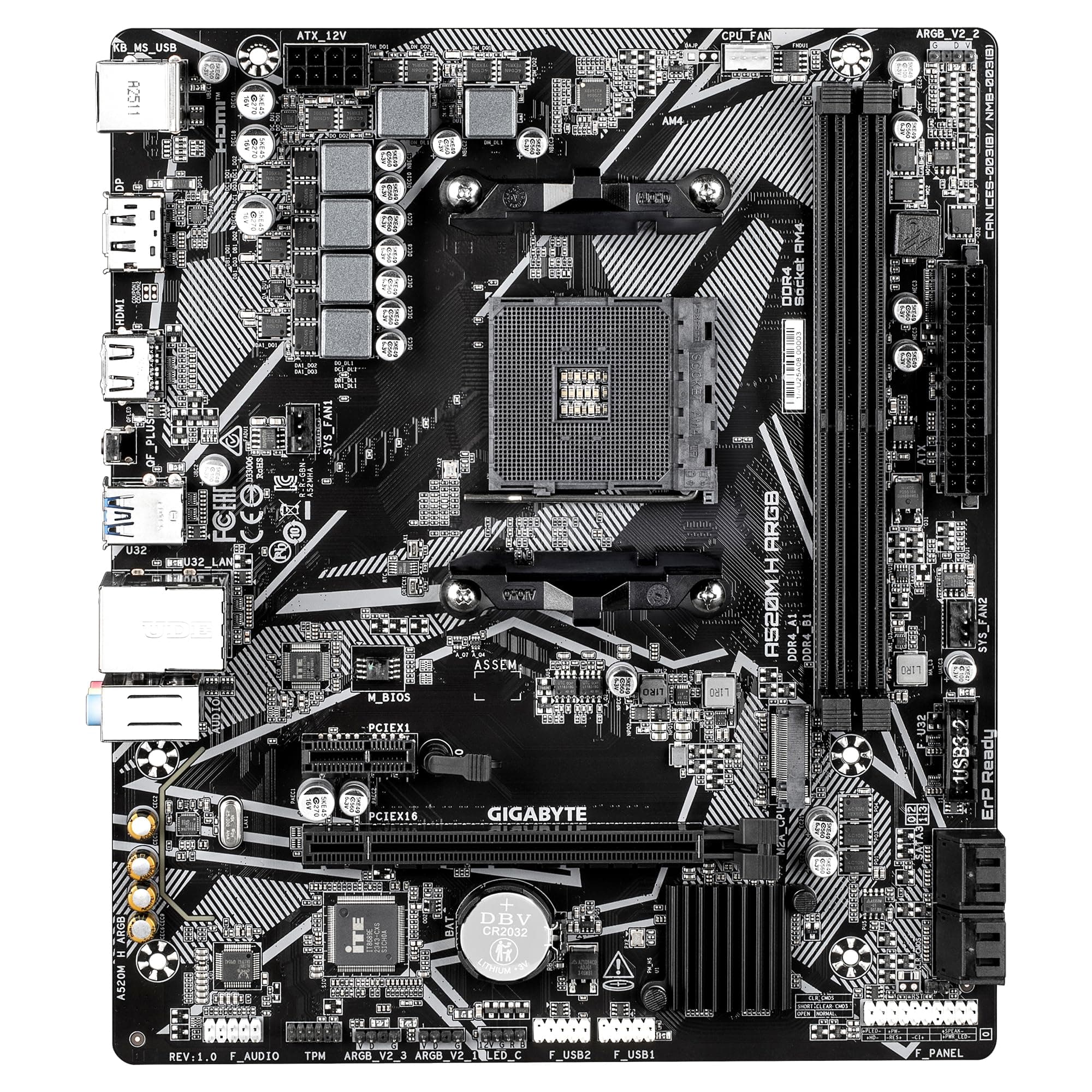 GIGABYTE A520M H ARGB Mainboard – Unterstützt AMD Ryzen 5000 Prozessoren, bis zu 5100 MHz DDR4 (OC), PCIe 3.0 x4 M.2, 1-GbE-LAN, USB 3.2 Gen 1 Bild 3