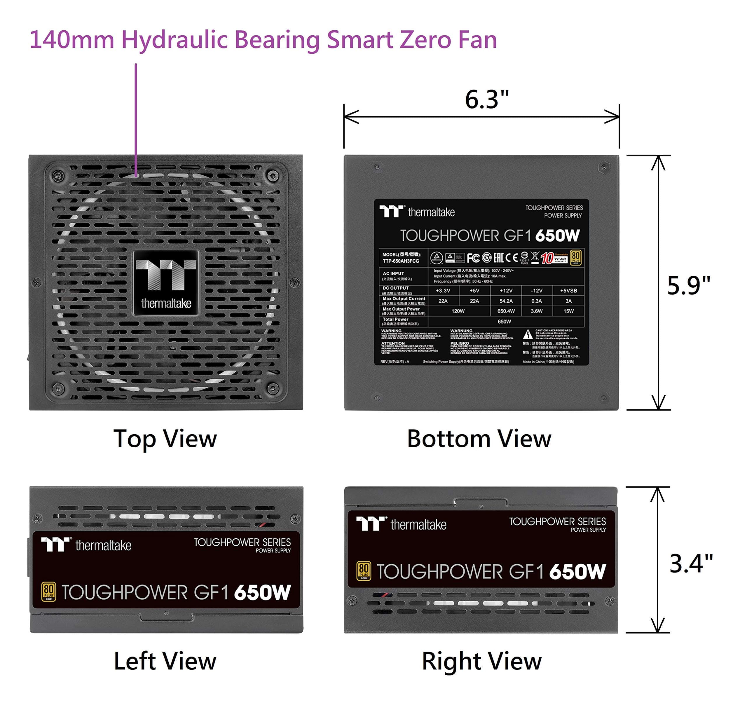 Thermaltake GF1 1000W | PC-ATX-Netzteil | 80-Plus-Gold | voll-modular | leiser 140 Lüfter | EU Zertifiziert | schwarz Bild 5