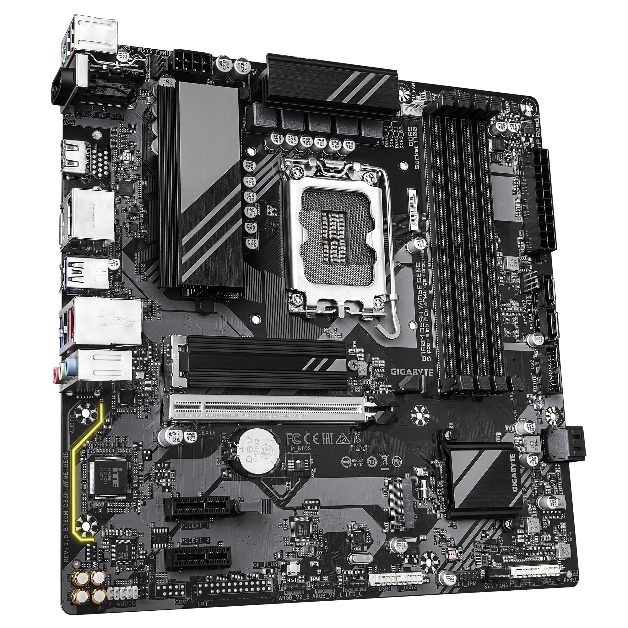 GIGABYTE B760M DS3H WIFI6E GEN5 Mainboard – Unterstützt Intel Core Prozessoren der 14. Generation, 6+2+1 Phasen Digital-VRM, bis zu 5600 MHz DDR5, 2 x PCIe 4.0 M.2, Wi-Fi 6E, 2.5 GbE LAN, USB 3.2 Gen2 Bild 5