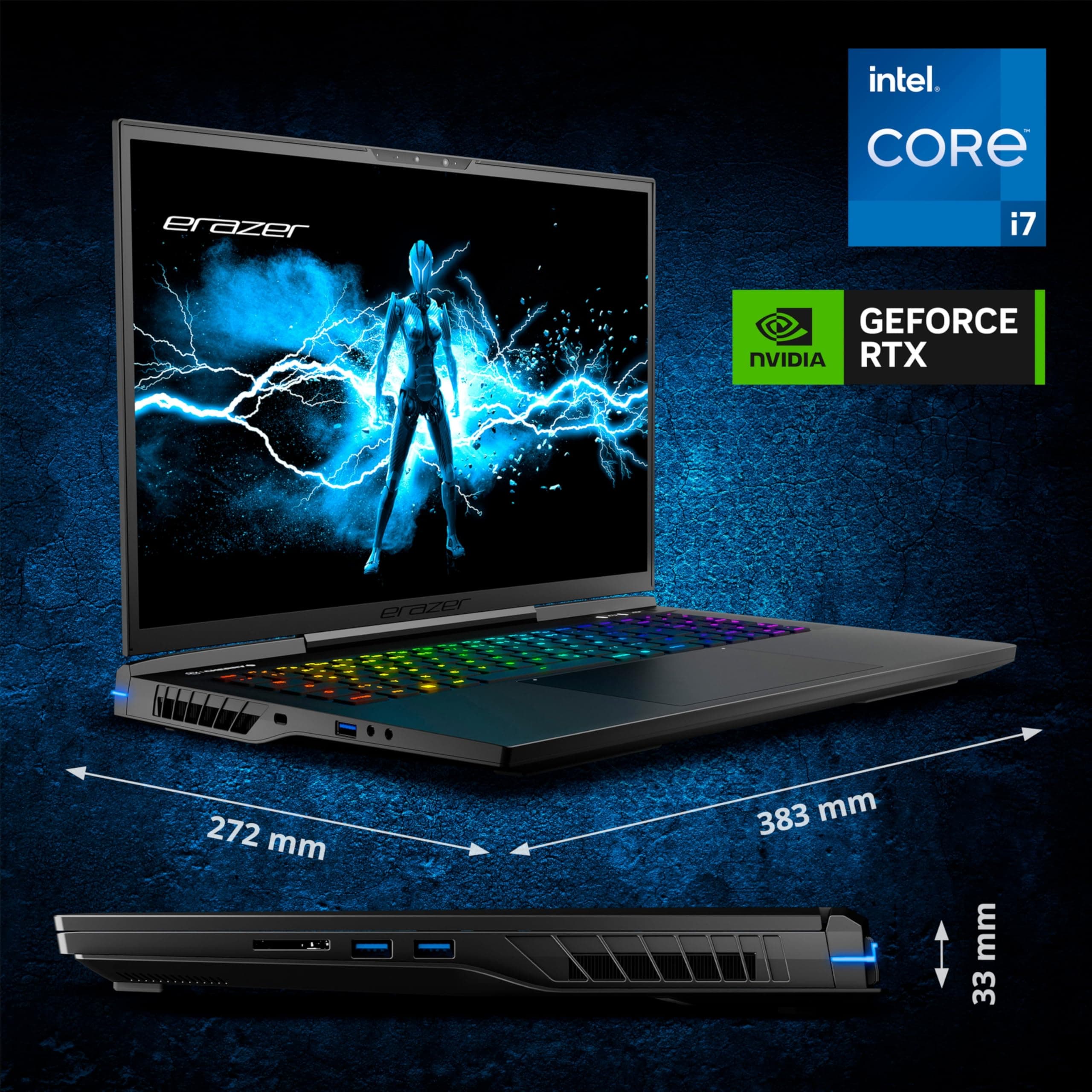 ERAZER Beast X40e 43,2cm (17 Zoll 240Hz) QHD+ Gaming Laptop (Intel Core i7-14700HX, 16GB DDR5 RAM, 1TB SSD, GeForce RTX 4070 8GB GDDR6, Win 11 Home) Bild 2