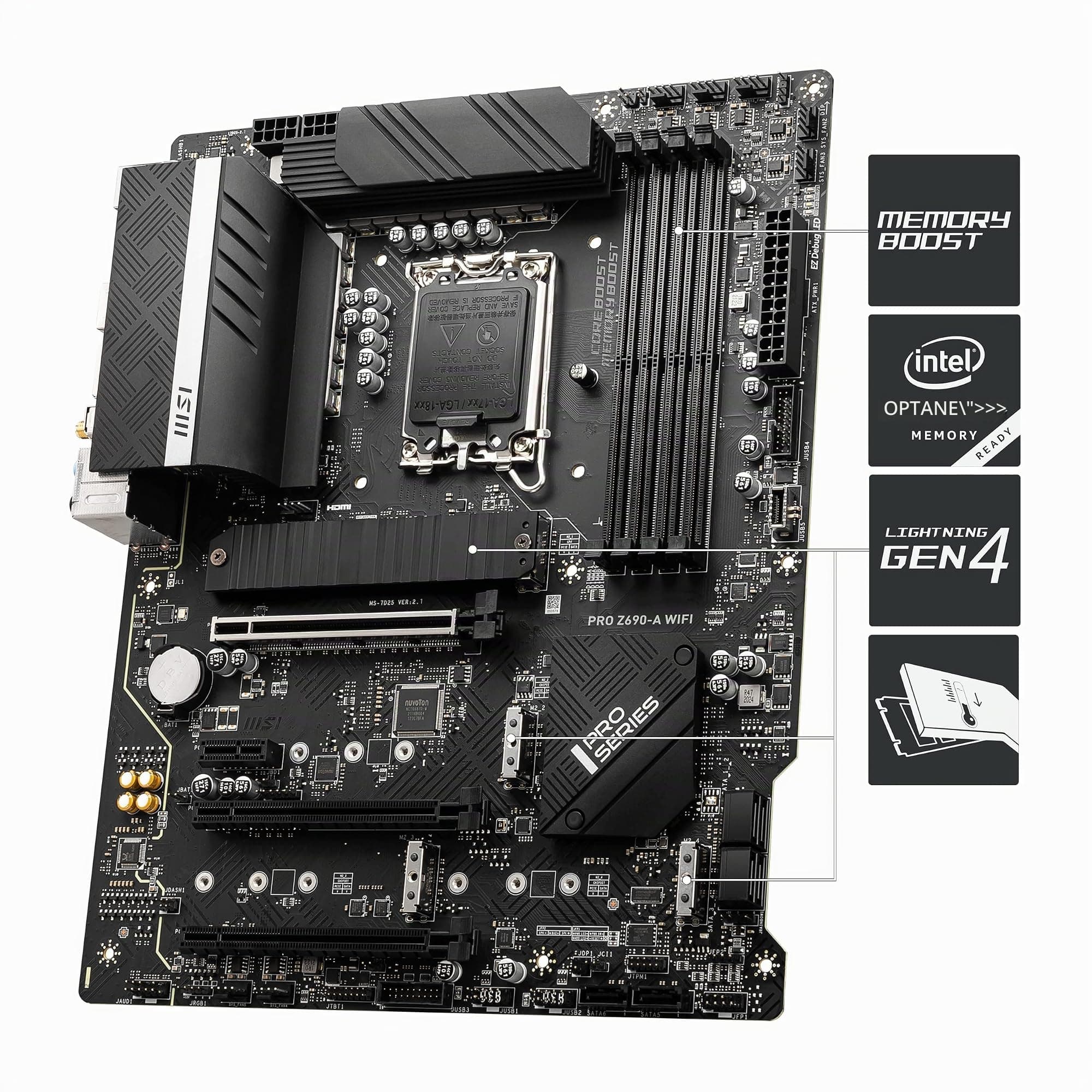 MSI PRO Z690-A WiFi Mainboard ATX, unterstützt Intel Prozessoren 12. Generation, LGA 1700, 14 Duet Rail 55A VRM, DDR5 Memory Boost 6400MHz/OC, 1 x PCIe 5.0 x16, 3 x M.2 Gen4 x4, 2.5G LAN, Wi-Fi 6E Bild 5