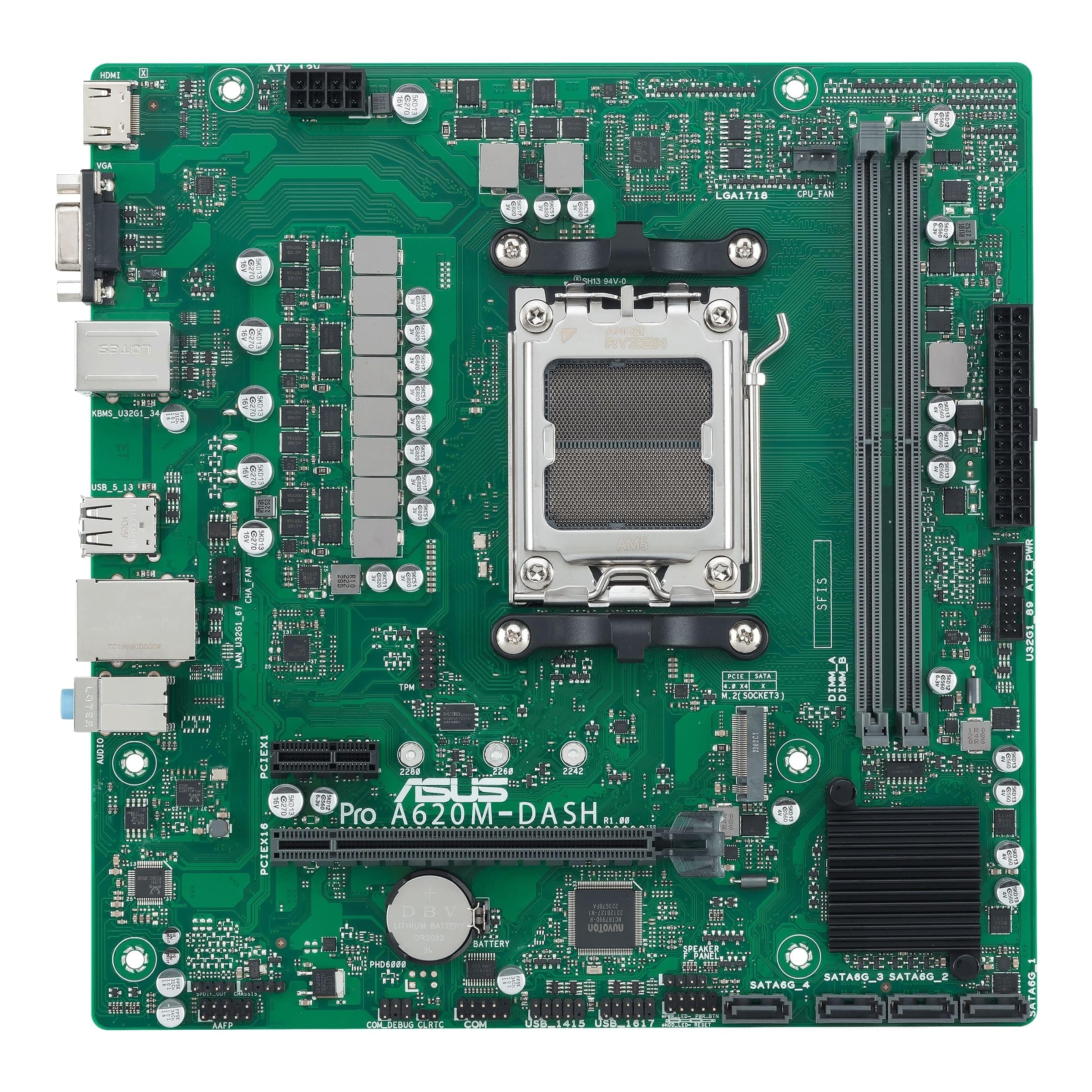ASUS PRO A620M-DASH-CSM Business-Mainboard Sockel AMD AM5 (Micro-ATX, PCIe 4.0, 4X SATA 6Gbit/s, DDR5, Q-LED Core, COM-Debug Header) Bild 2