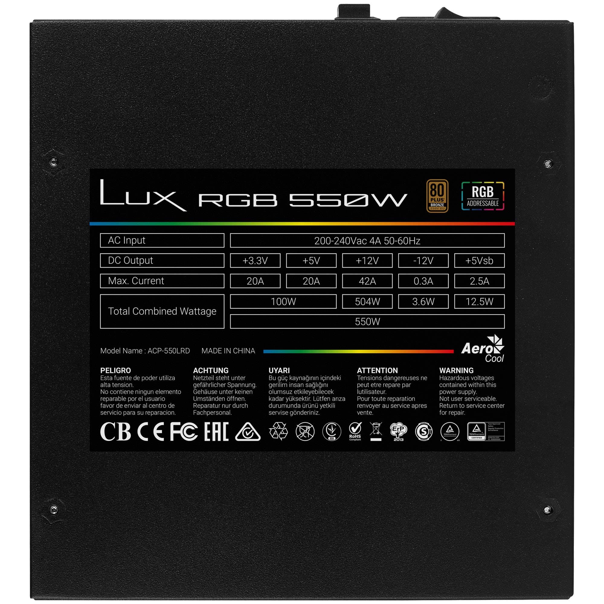 AeroCool Lux RGB m 550W - Modular RGB Netzteil, 80Plus Bronze 230V 550W LUXRGB550M Bild 7