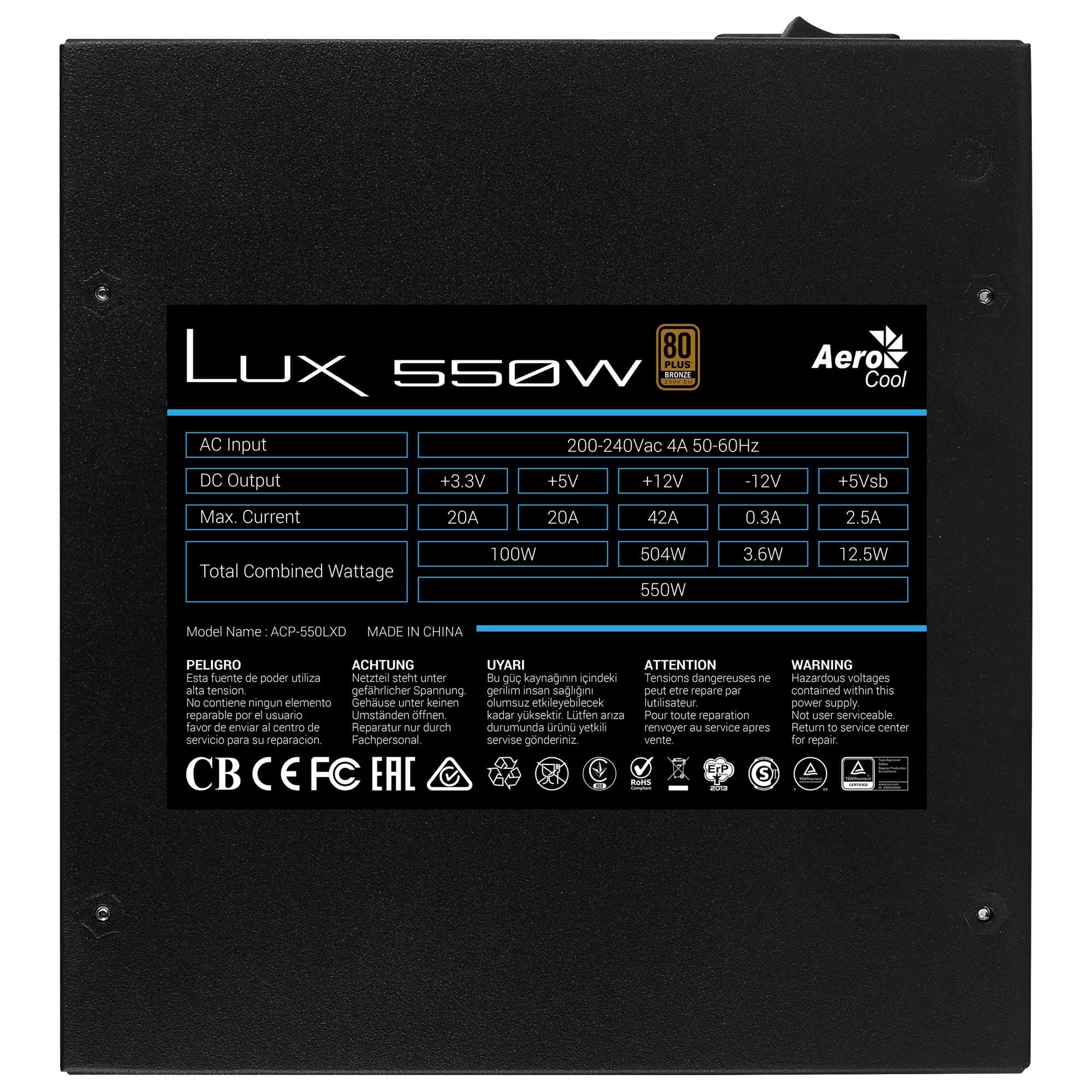 Aerocool LUX550 - PC-Netzteil (550 W, 12 V, 88% Wirkungsgrad, 80 Plus Bronze), Schwarz Bild 7