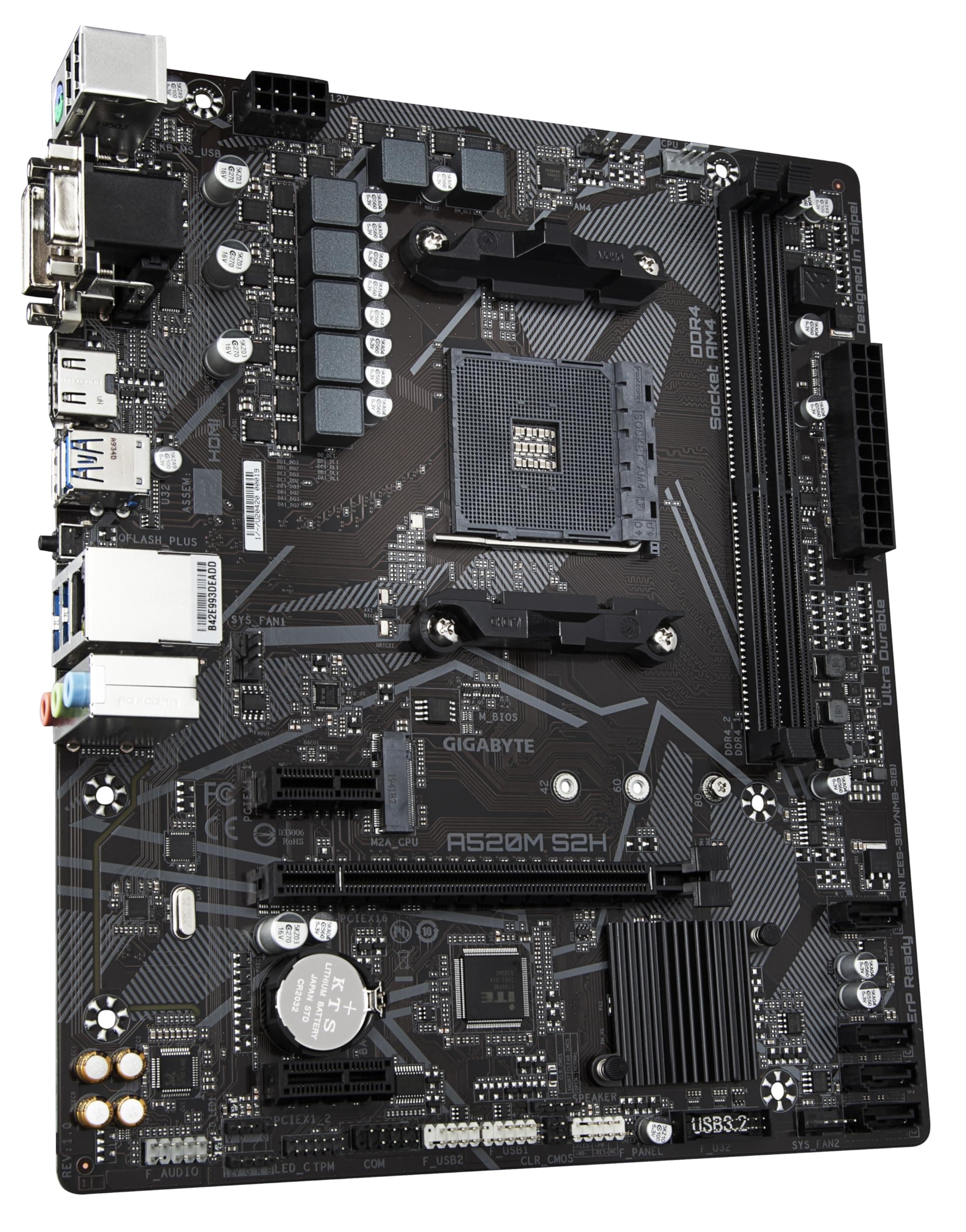 GIGABYTE A520M S2H Mainboard - Unterstützt AMD Ryzen 5000 Serie AM4 CPUs, 4+3 Phasen reines digitales VRM, bis zu 5100MHz DDR4 (OC), PCIe 3.0 x4 M.2, GbE LAN, USB 3.2 Gen 1 Bild 7