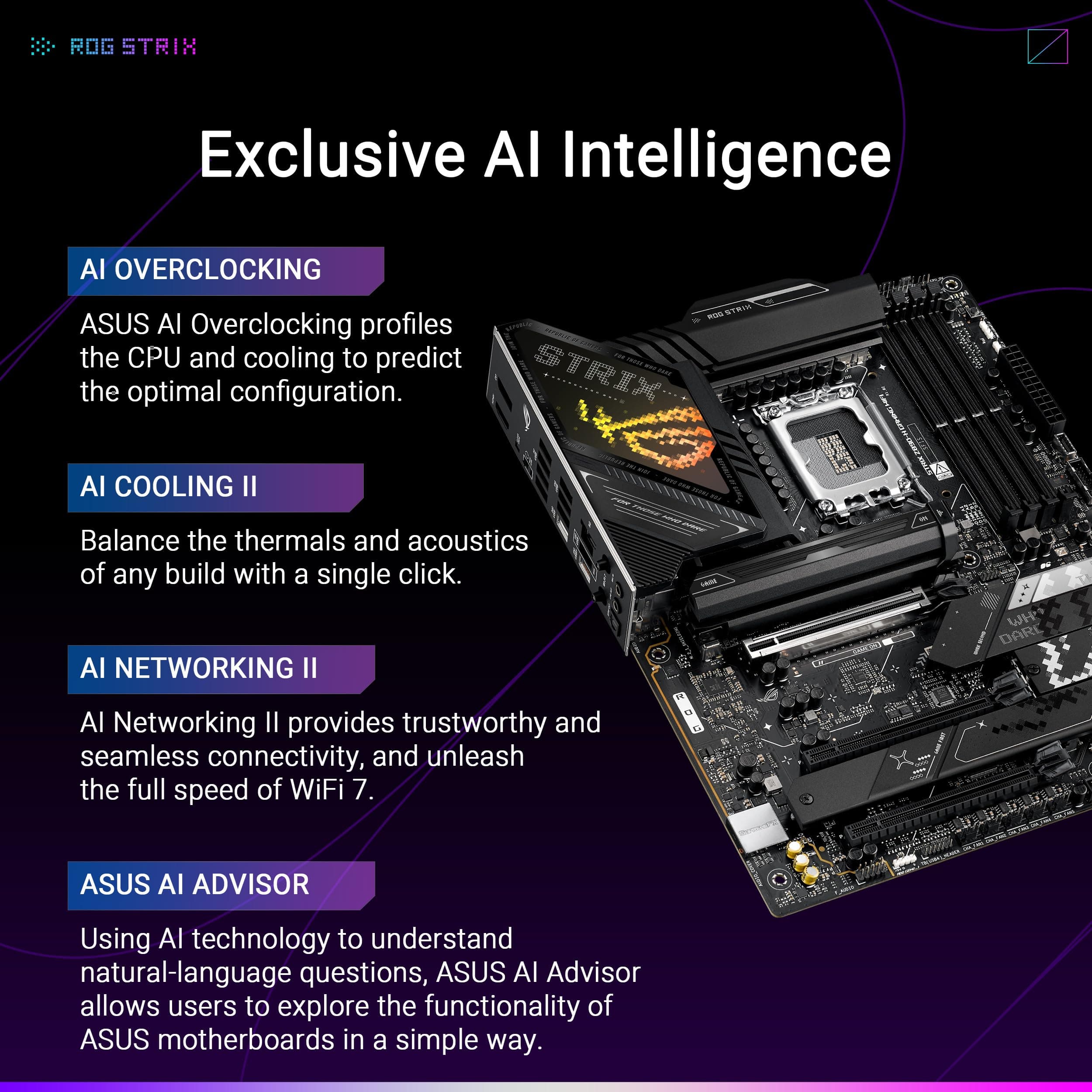 ASUS ROG Strix Z890-H Gaming WiFi Z890 LGA 1851 ATX Motherboard, Intel® Core™ Ultra Series 2 Ready, Advanced AI PC-Ready, 16+2+1+2 Stages, DDR5, 5GB LAN, WiFi 7, 4X M.2, PCIe 5.0, USB Type-C®, AI OC Bild 3
