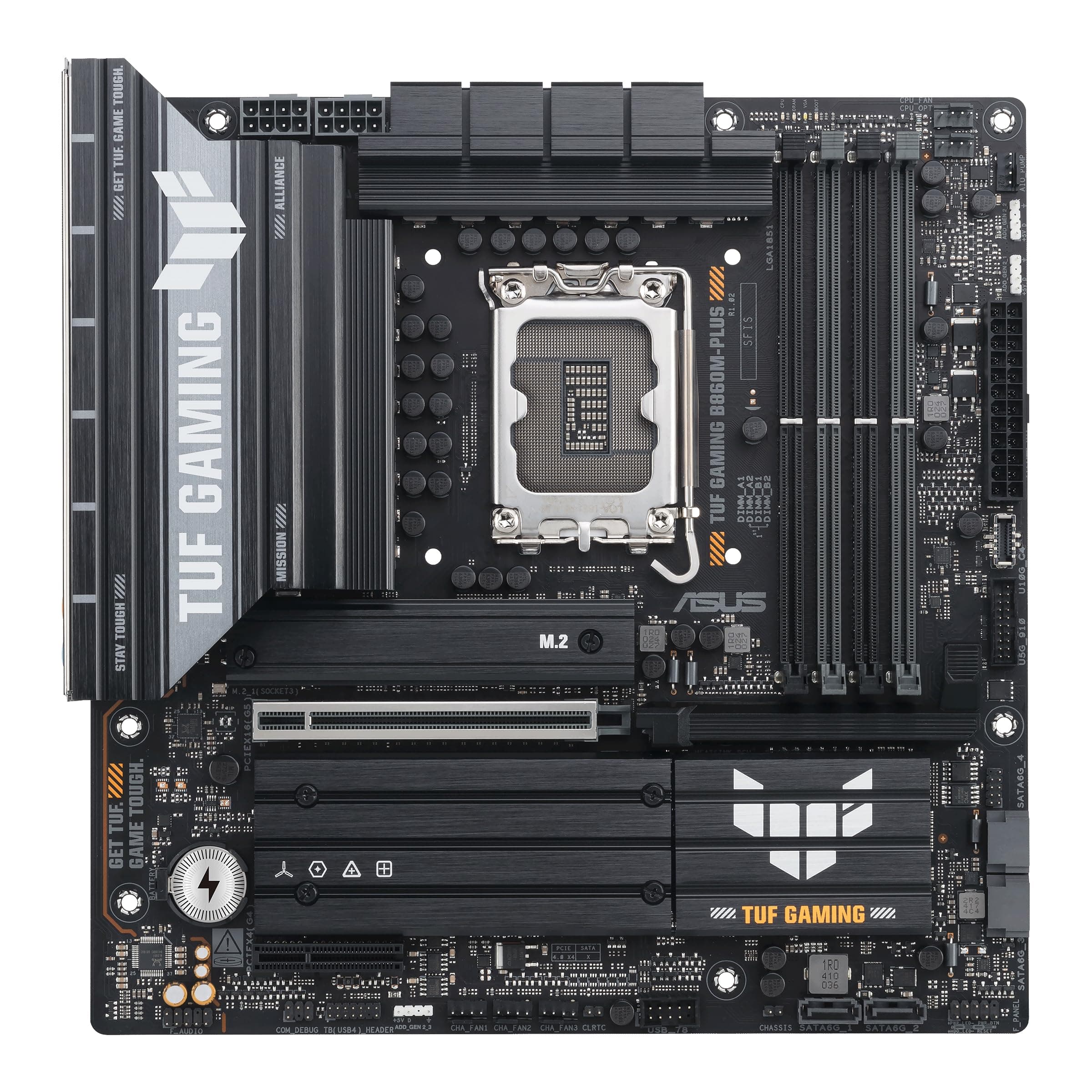 ASUS TUF Gaming B860M-PLUS Mainboard Sockel Intel LGA 1851 (Intel B860, mATX, DDR5 Speicher, PCIe 5.0, 2X PCIe 4.0 M.2, Aura Sync) M-Plus TUF B860