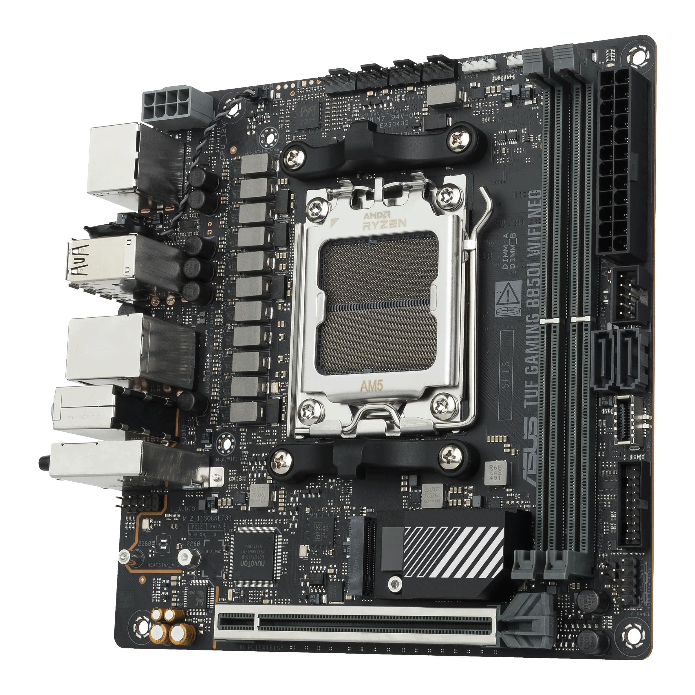 ASUS TUF Gaming B850I WiFi NEO AMD B850 Mini-ITX Mainboard (8+2+1 80-A-DrMOS, DDR5, PCIe 5.0, 2X M.2, WiFi 6E, 2.5Gb-Ethernet, USB-C 20 &10 Gbps, HDMI, DisplayPort, BIOS Flashback, Aura Sync) Bild 5