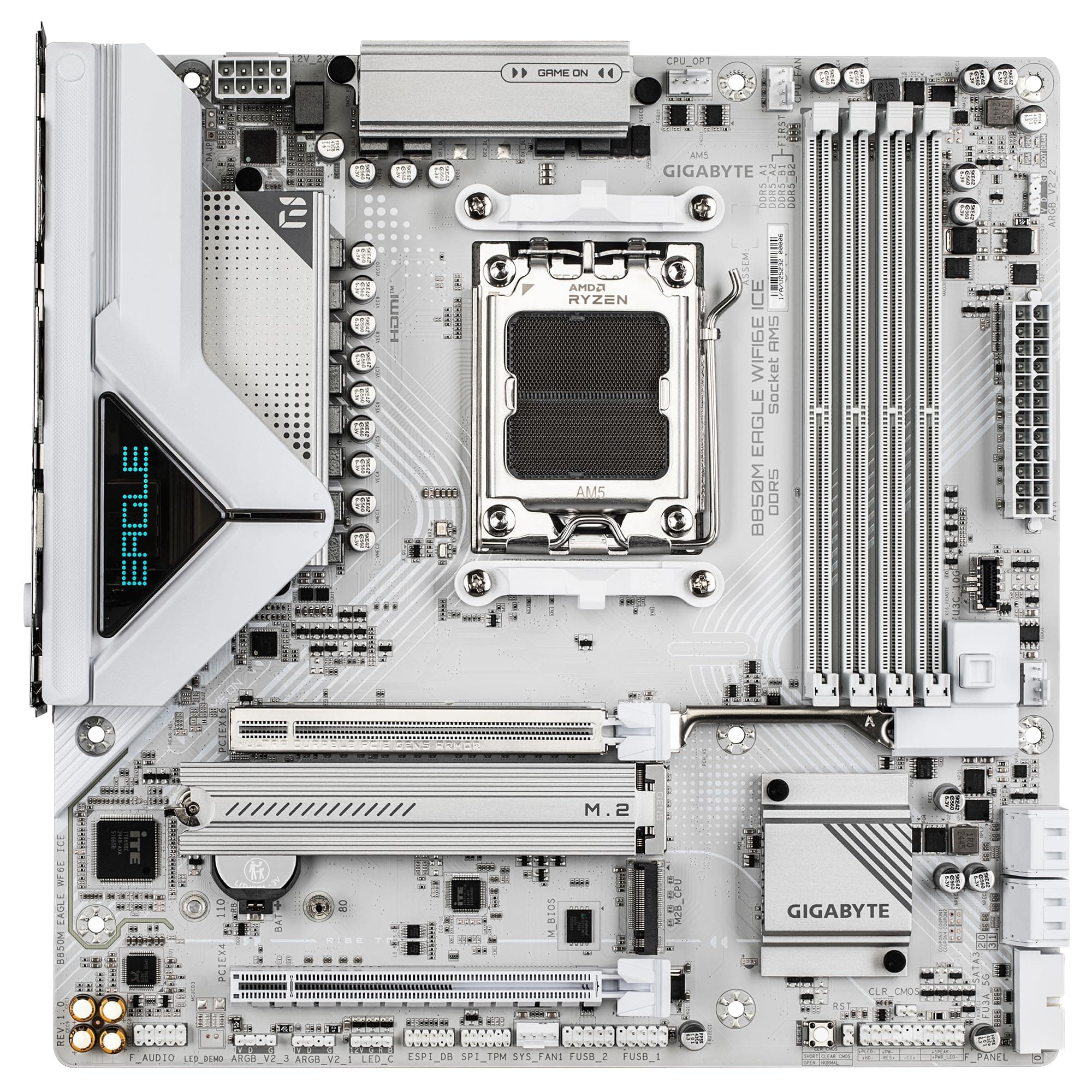 GIGABYTE B850M Eagle WIFI6E Ice Mainboard – Unterstützt AMD Ryzen 9000 Serie CPUs, digitales 8+2+2 Phasen VRM, bis zu 8200 MHz DDR5 (OC), 1 x PCIe 5.0 + 1 x PCIe 4.0 M.2, Wi-Fi 6E, 2.5 GbE LAN Bild 3